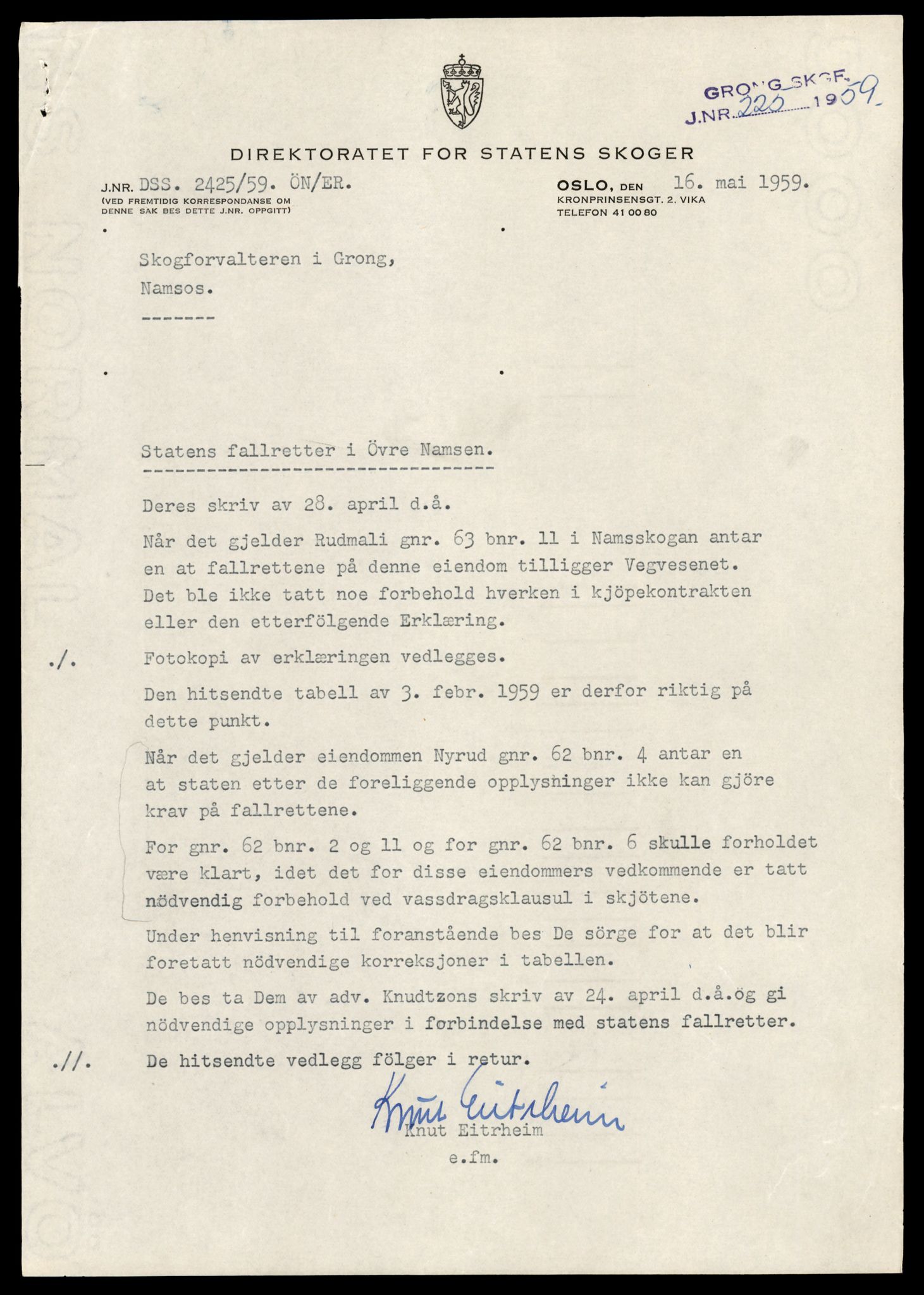 Statskog Trøndelag / Møre, AV/SAT-A-4532/1/D/Da/L0336/0007: Sakarkiv / Vassdragsreguleringer m.m. - Kraftverkene Øvre Namsen, diverse (grunnerstatninger), 1957-1963, s. 40