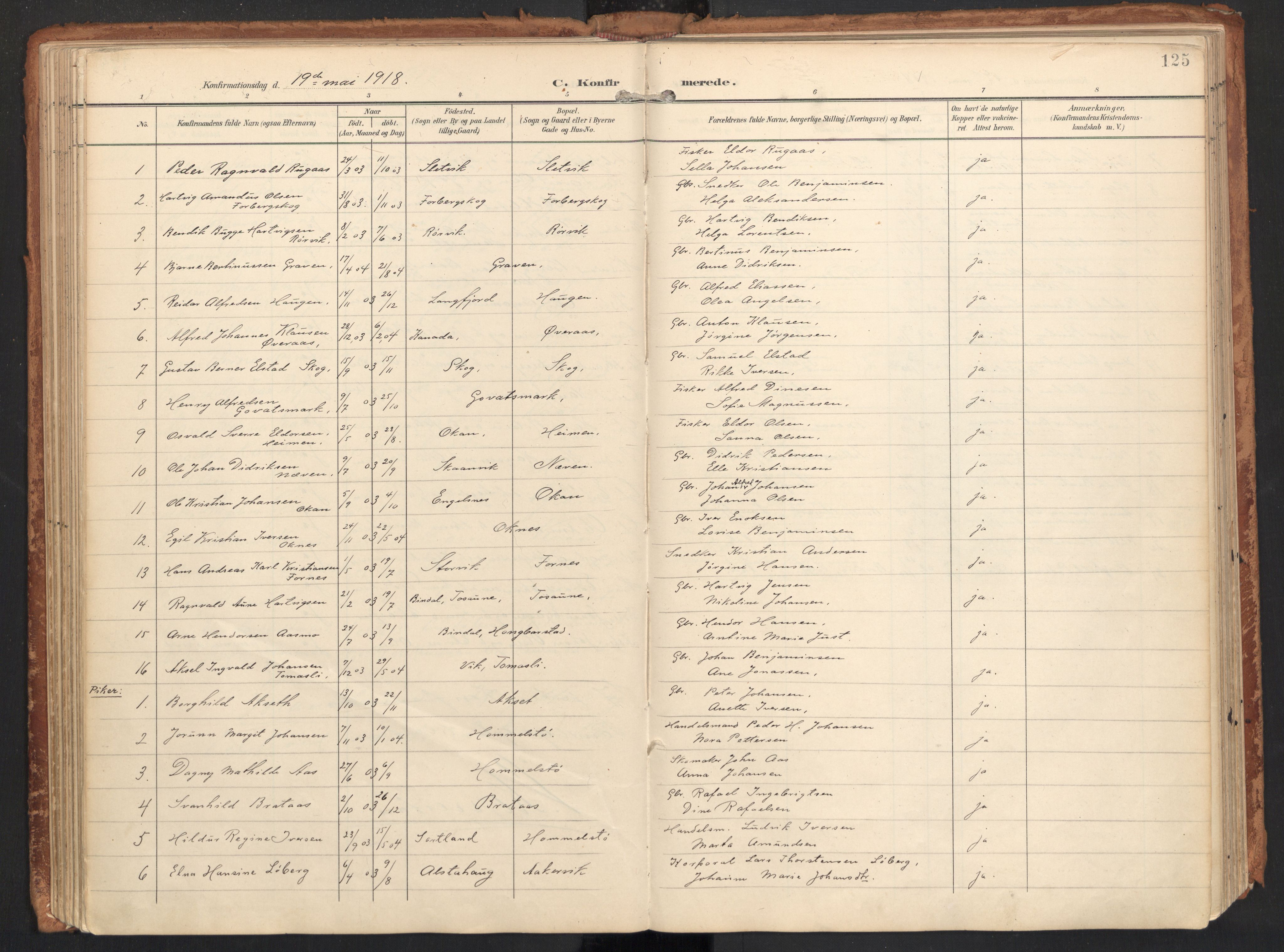 Ministerialprotokoller, klokkerbøker og fødselsregistre - Nordland, AV/SAT-A-1459/814/L0227: Ministerialbok nr. 814A08, 1899-1920, s. 125