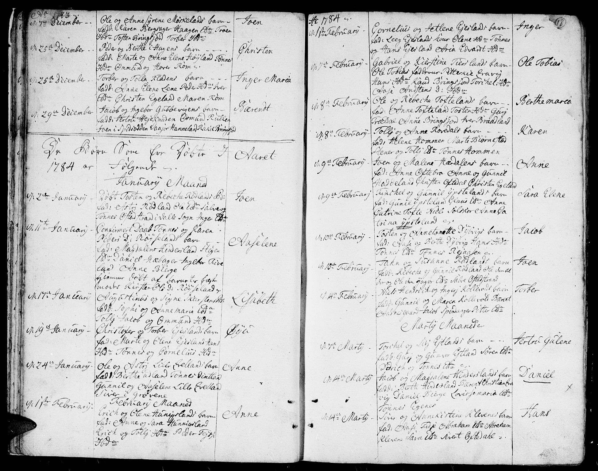 Lyngdal sokneprestkontor, AV/SAK-1111-0029/F/Fa/Fac/L0004: Ministerialbok nr. A 4, 1780-1815, s. 18