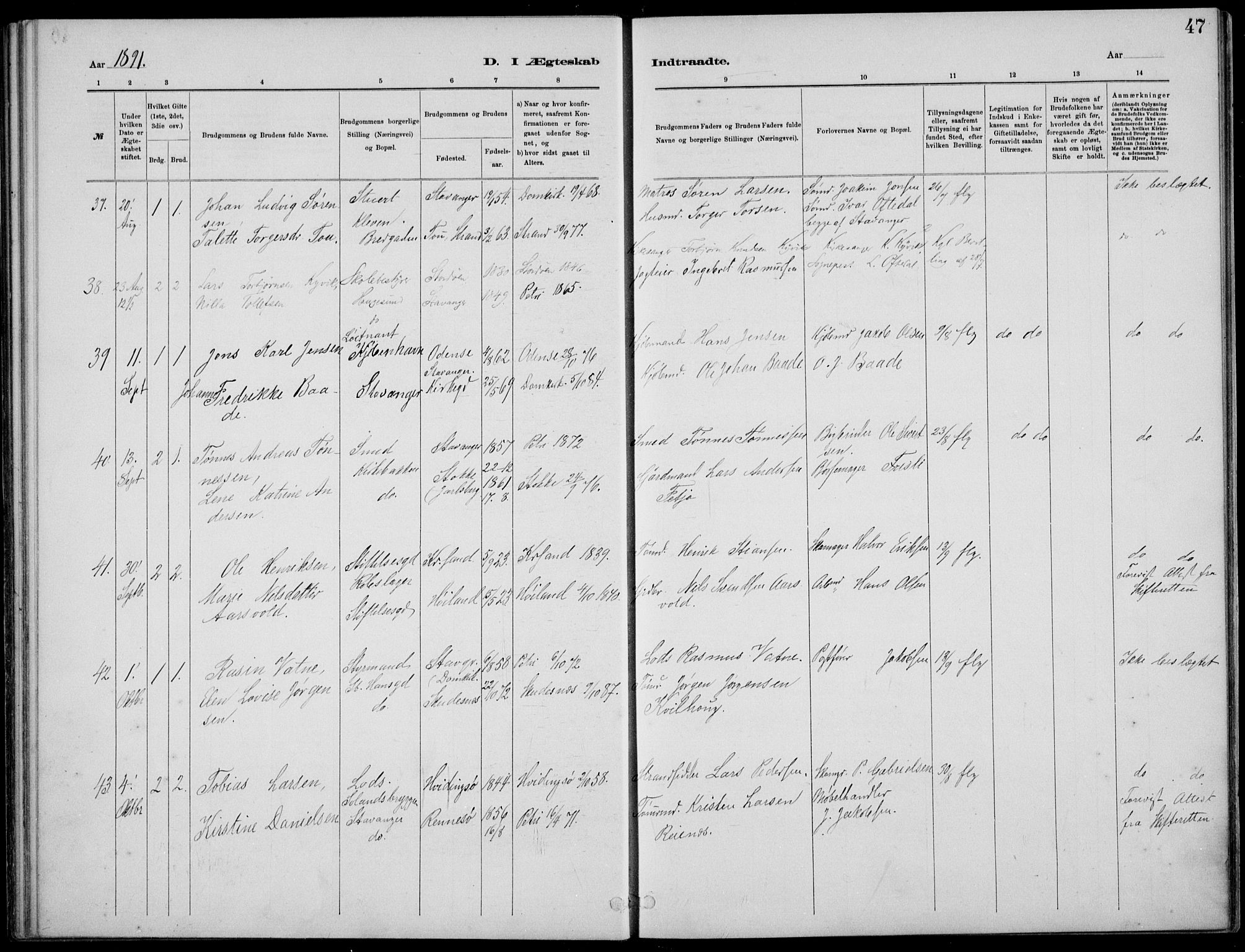 St. Petri sokneprestkontor, AV/SAST-A-101813/001/30/30BB/L0005: Klokkerbok nr. B 5, 1878-1895, s. 47