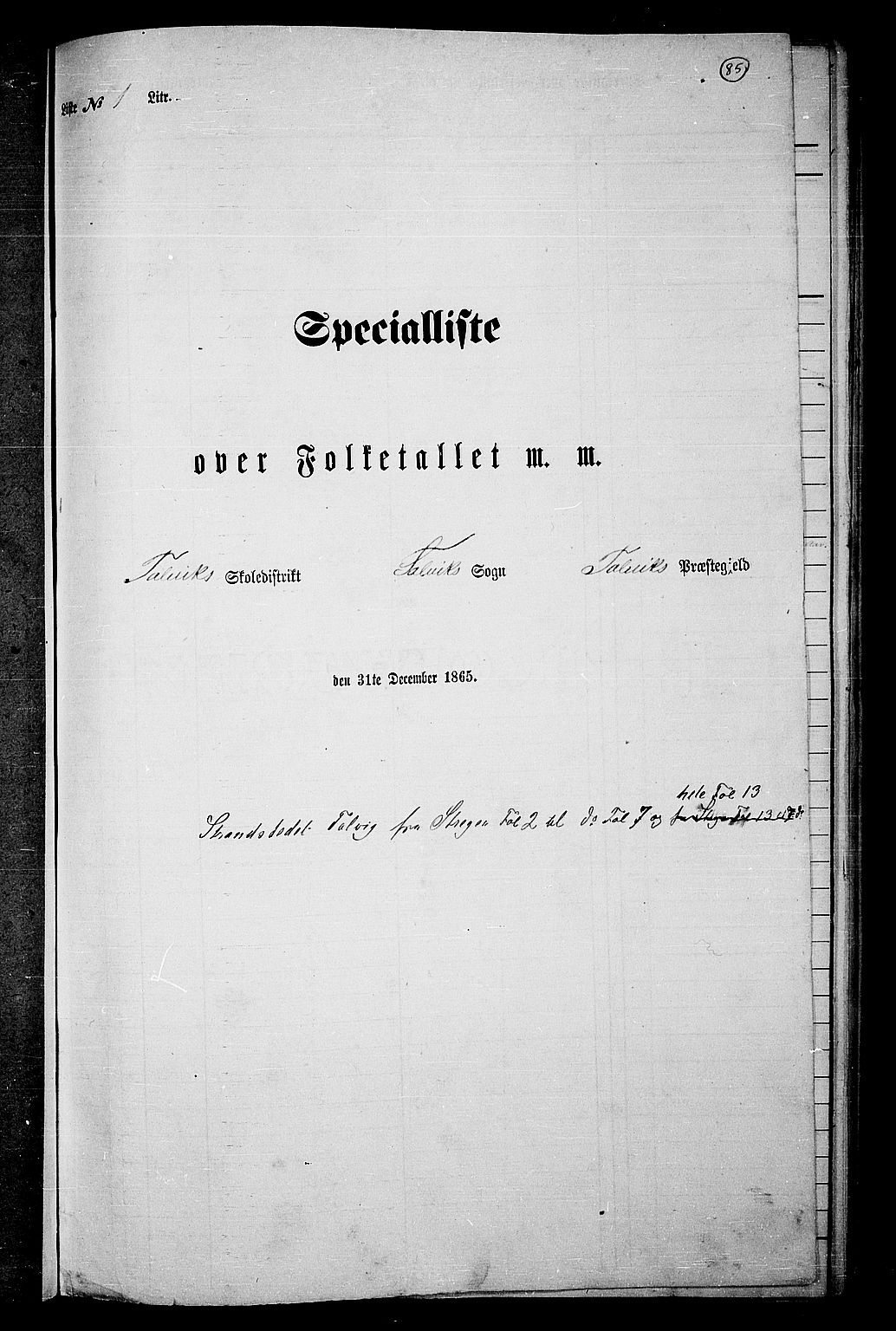 RA, Folketelling 1865 for 2013P Talvik prestegjeld, 1865, s. 6
