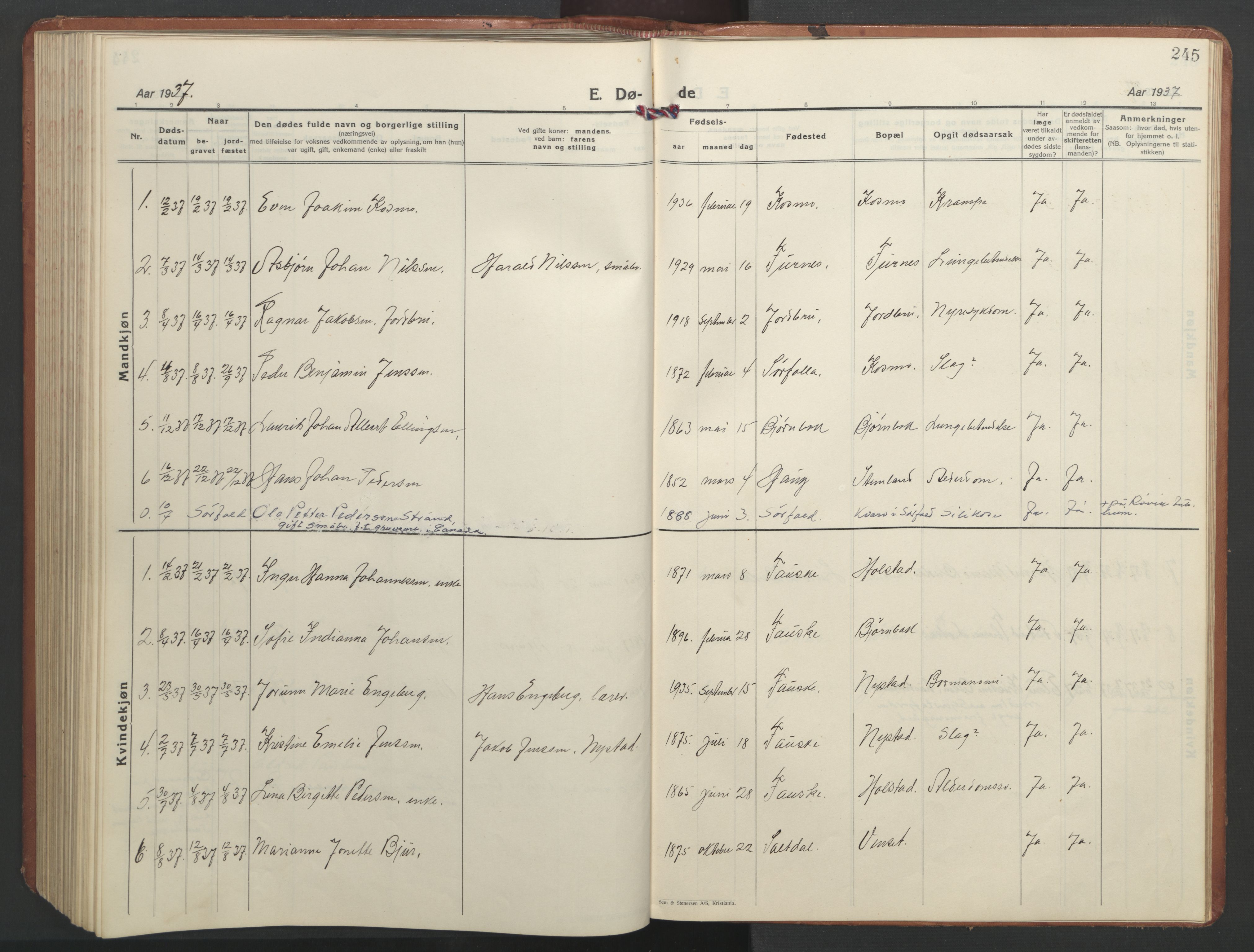 Ministerialprotokoller, klokkerbøker og fødselsregistre - Nordland, AV/SAT-A-1459/851/L0727: Klokkerbok nr. 851C02, 1925-1948, s. 245