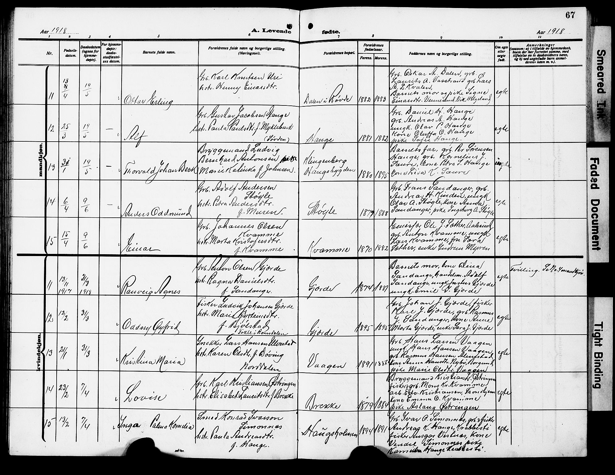 Ministerialprotokoller, klokkerbøker og fødselsregistre - Møre og Romsdal, AV/SAT-A-1454/503/L0050: Klokkerbok nr. 503C05, 1909-1922, s. 67