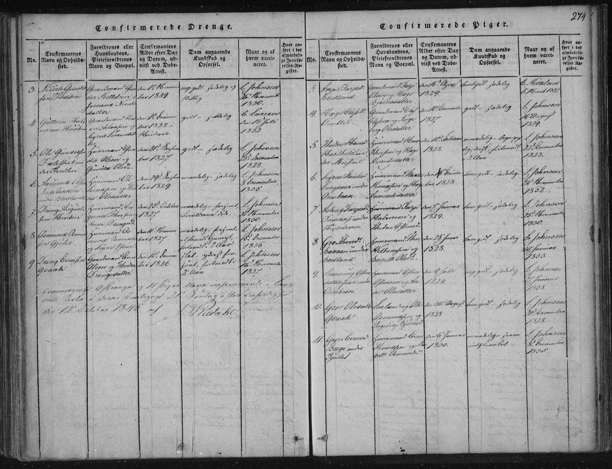 Lårdal kirkebøker, AV/SAKO-A-284/F/Fc/L0001: Ministerialbok nr. III 1, 1815-1860, s. 274