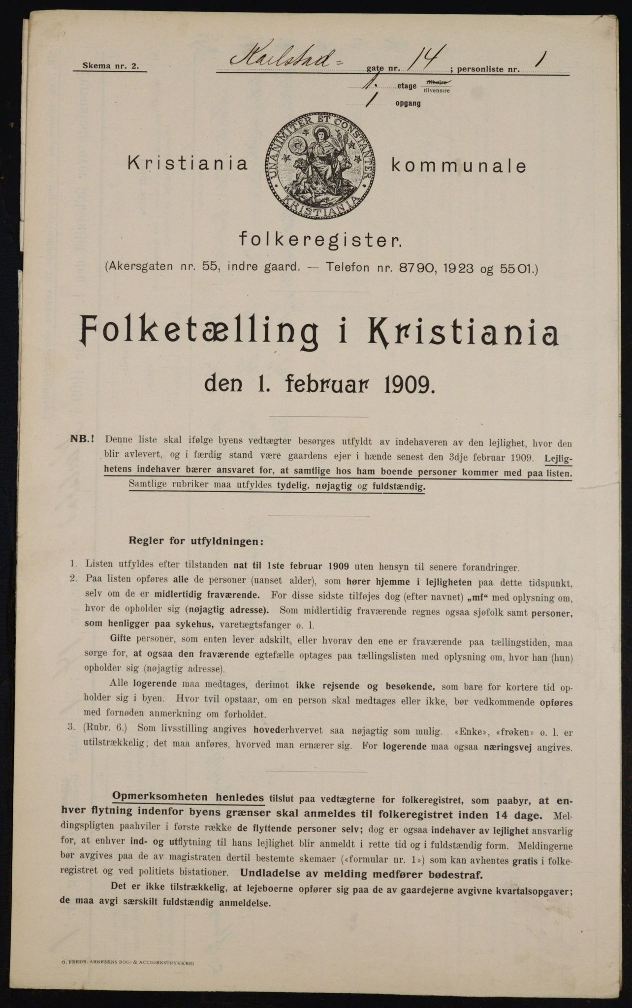 OBA, Kommunal folketelling 1.2.1909 for Kristiania kjøpstad, 1909, s. 44846