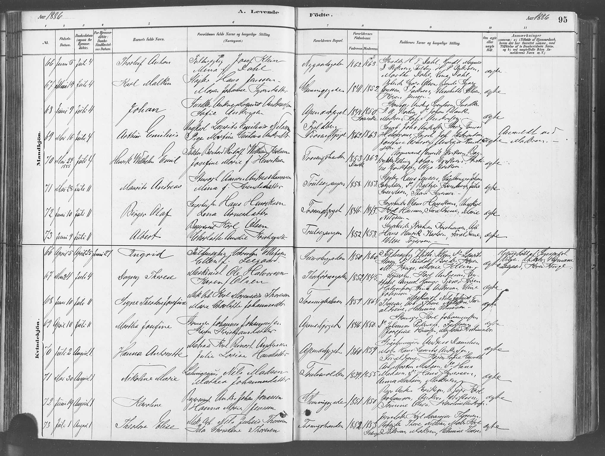 Fredrikstad domkirkes prestekontor Kirkebøker, AV/SAO-A-10906/G/Ga/L0003: Klokkerbok nr. 3, 1880-1900, s. 95