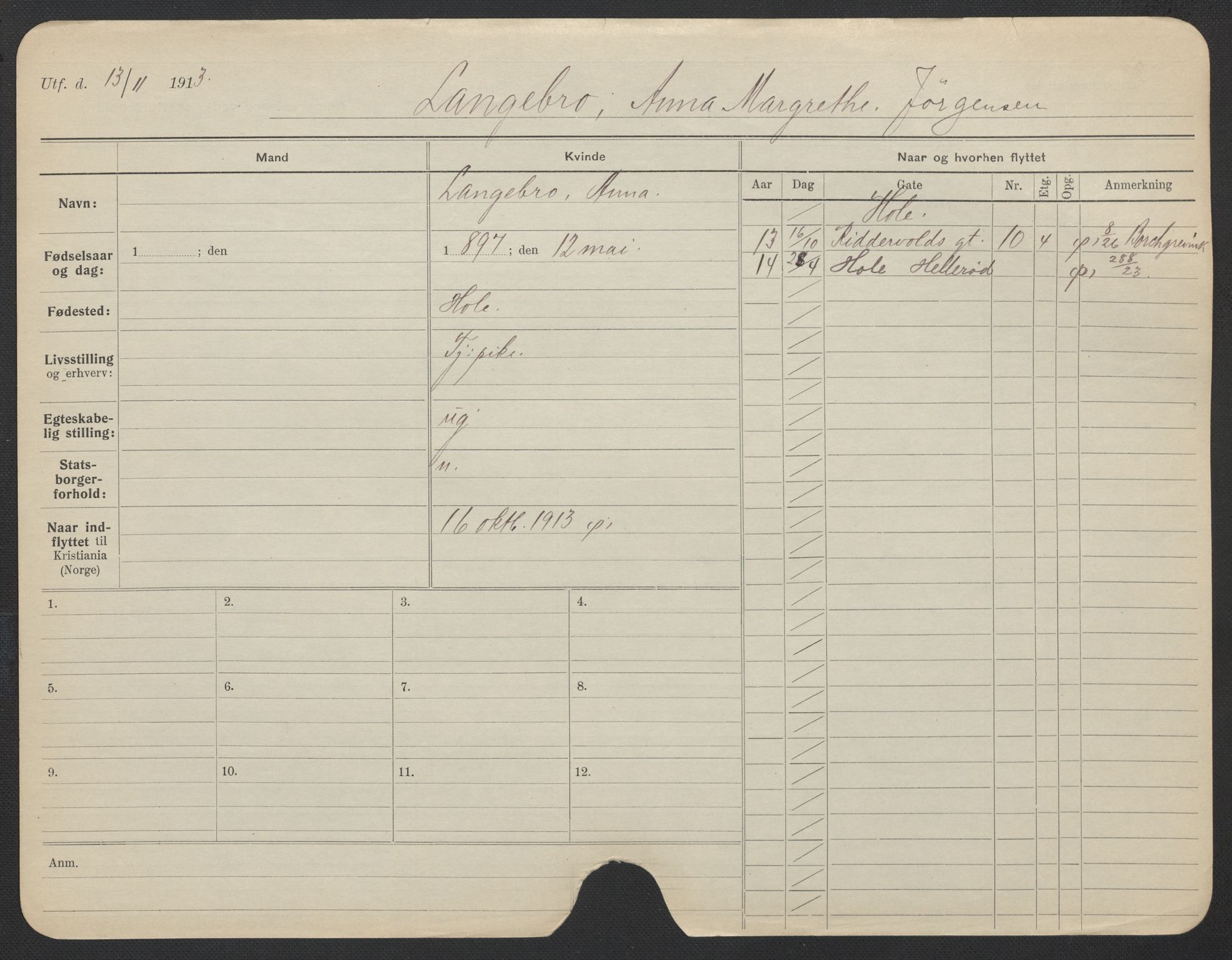 Oslo folkeregister, Registerkort, AV/SAO-A-11715/F/Fa/Fac/L0019: Kvinner, 1906-1914, s. 740a