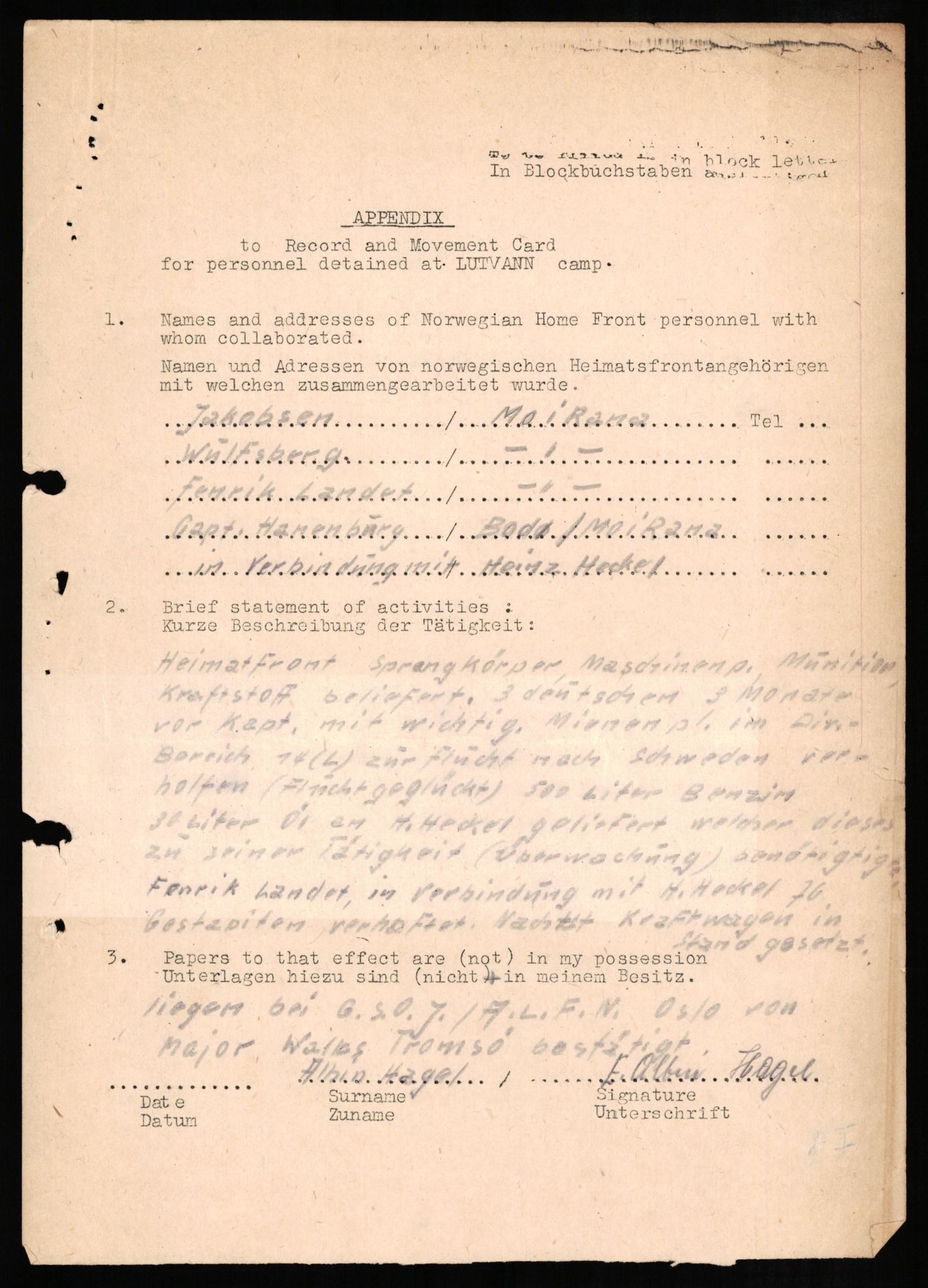 Forsvaret, Forsvarets overkommando II, AV/RA-RAFA-3915/D/Db/L0011: CI Questionaires. Tyske okkupasjonsstyrker i Norge. Tyskere., 1945-1946, s. 170