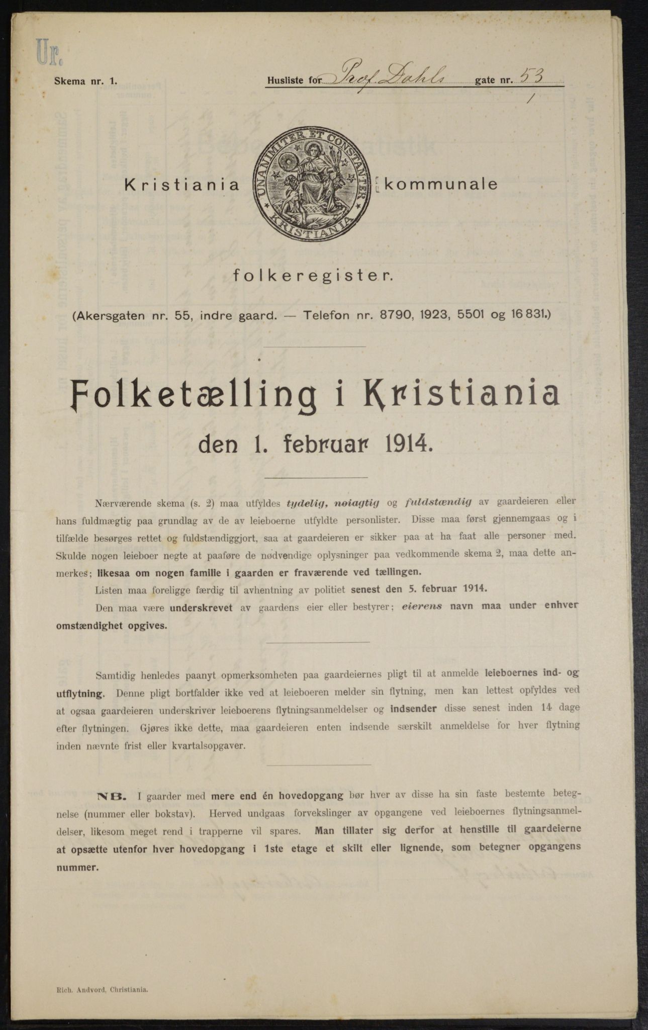 OBA, Kommunal folketelling 1.2.1914 for Kristiania, 1914, s. 81819