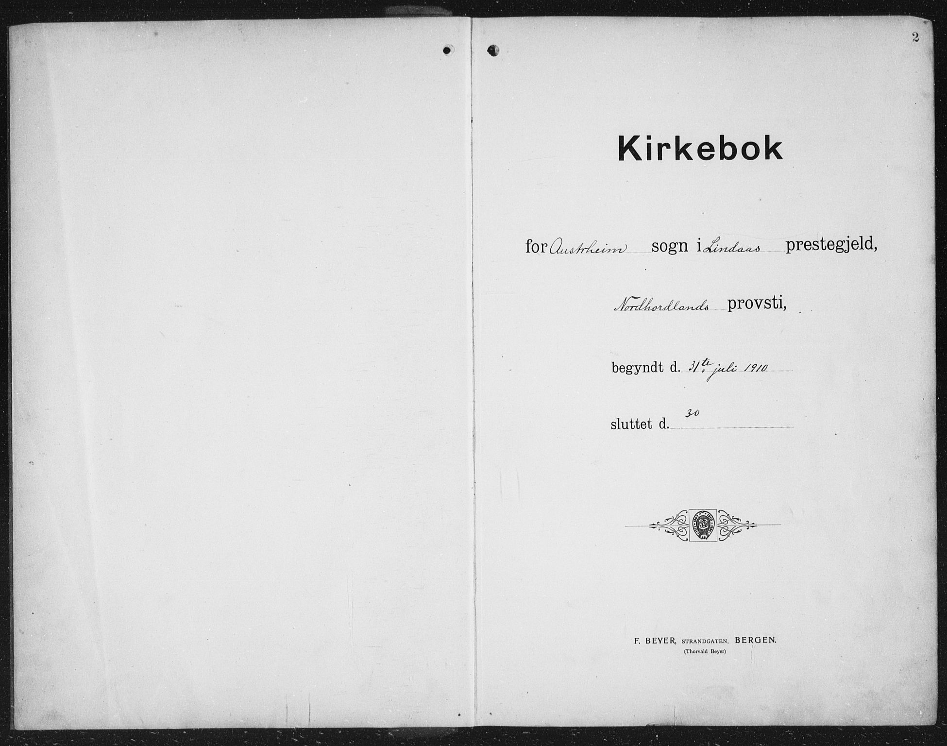 Lindås Sokneprestembete, SAB/A-76701/H/Hab: Klokkerbok nr. C 5, 1910-1927, s. 2