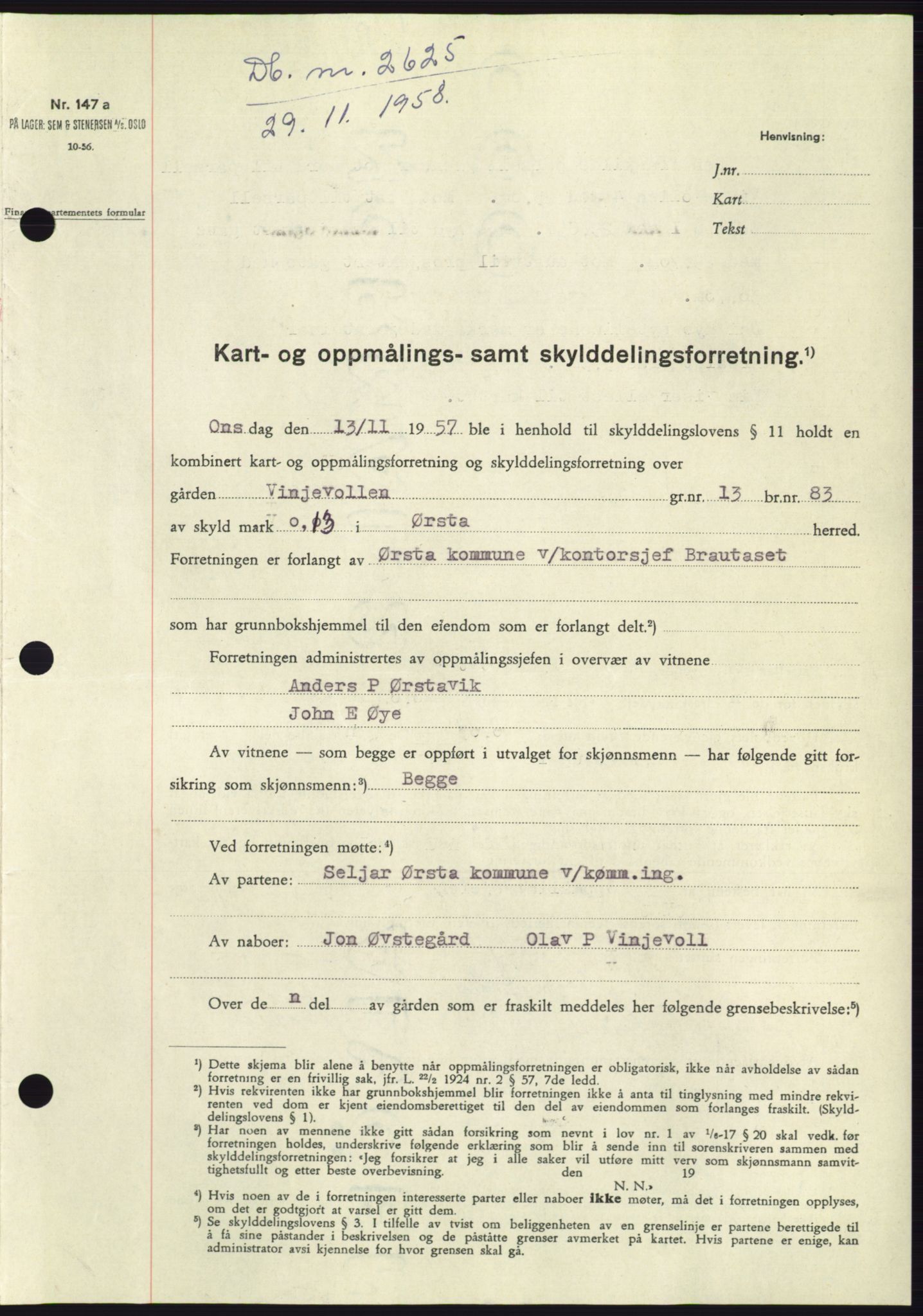 Søre Sunnmøre sorenskriveri, SAT/A-4122/1/2/2C/L0111: Pantebok nr. 37A, 1958-1959, Dagboknr: 2625/1958