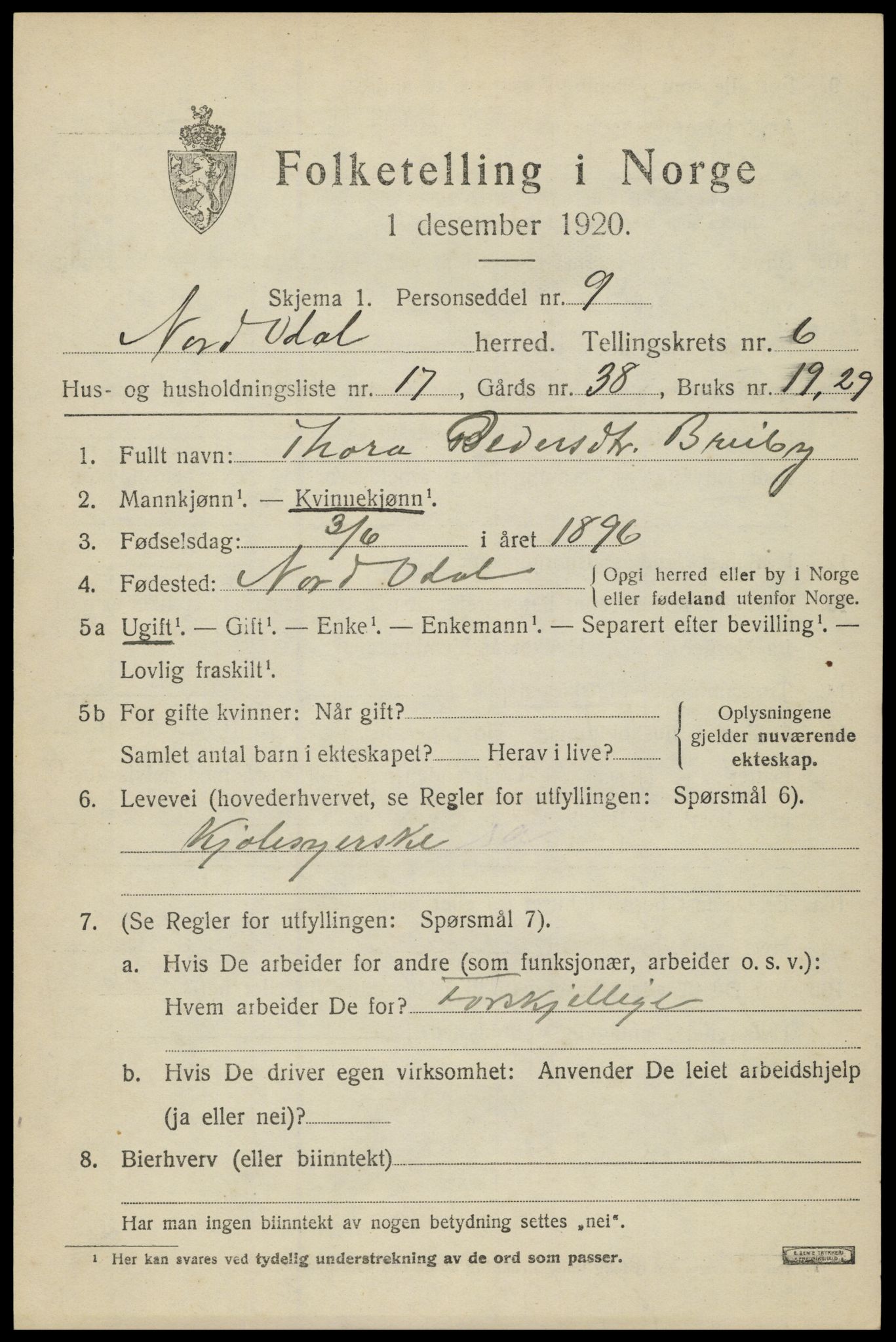 SAH, Folketelling 1920 for 0418 Nord-Odal herred, 1920, s. 6811