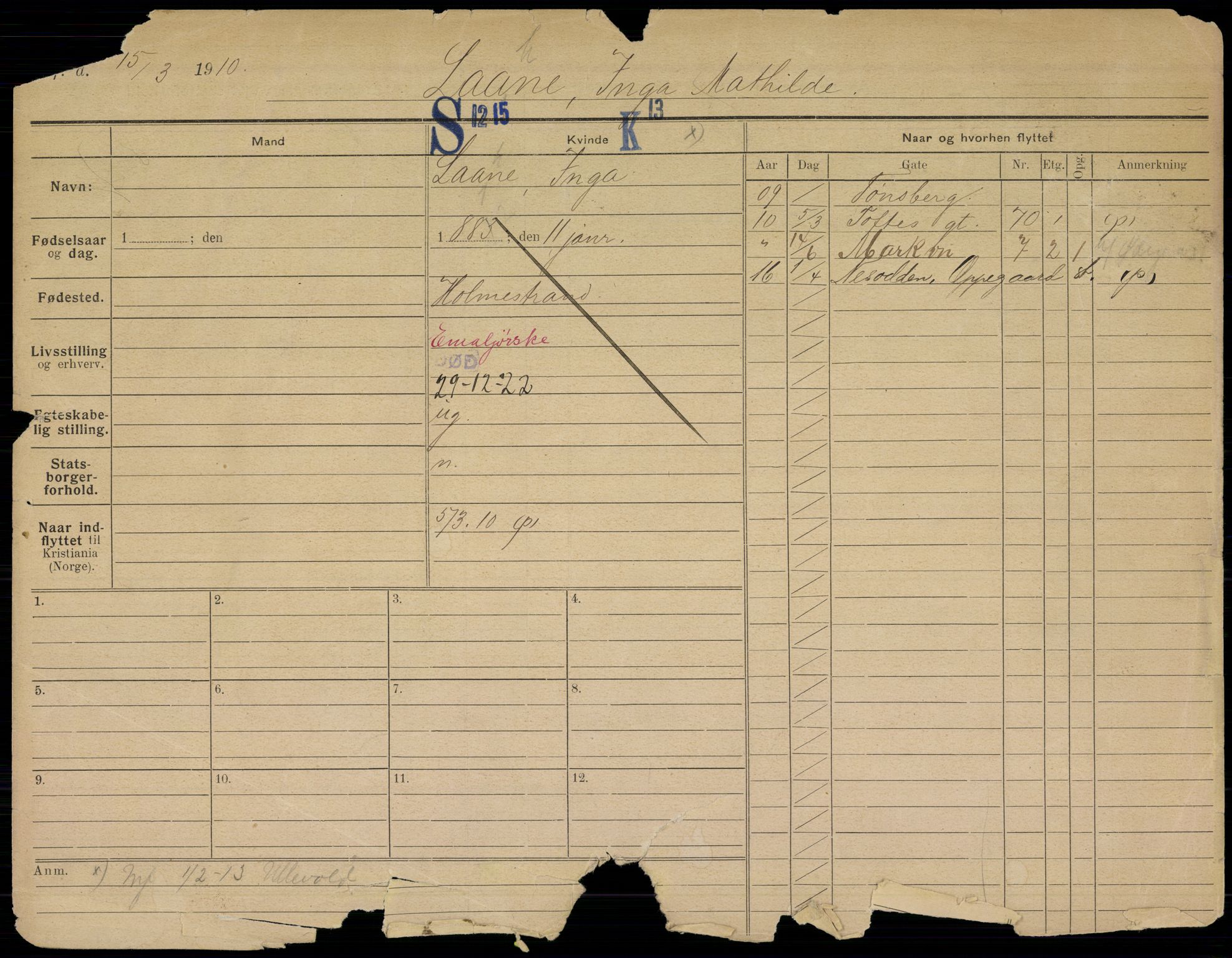 Oslo folkeregister, Registerkort, SAO/A-11715/G/Gb/L0038: Kvinner, 1922