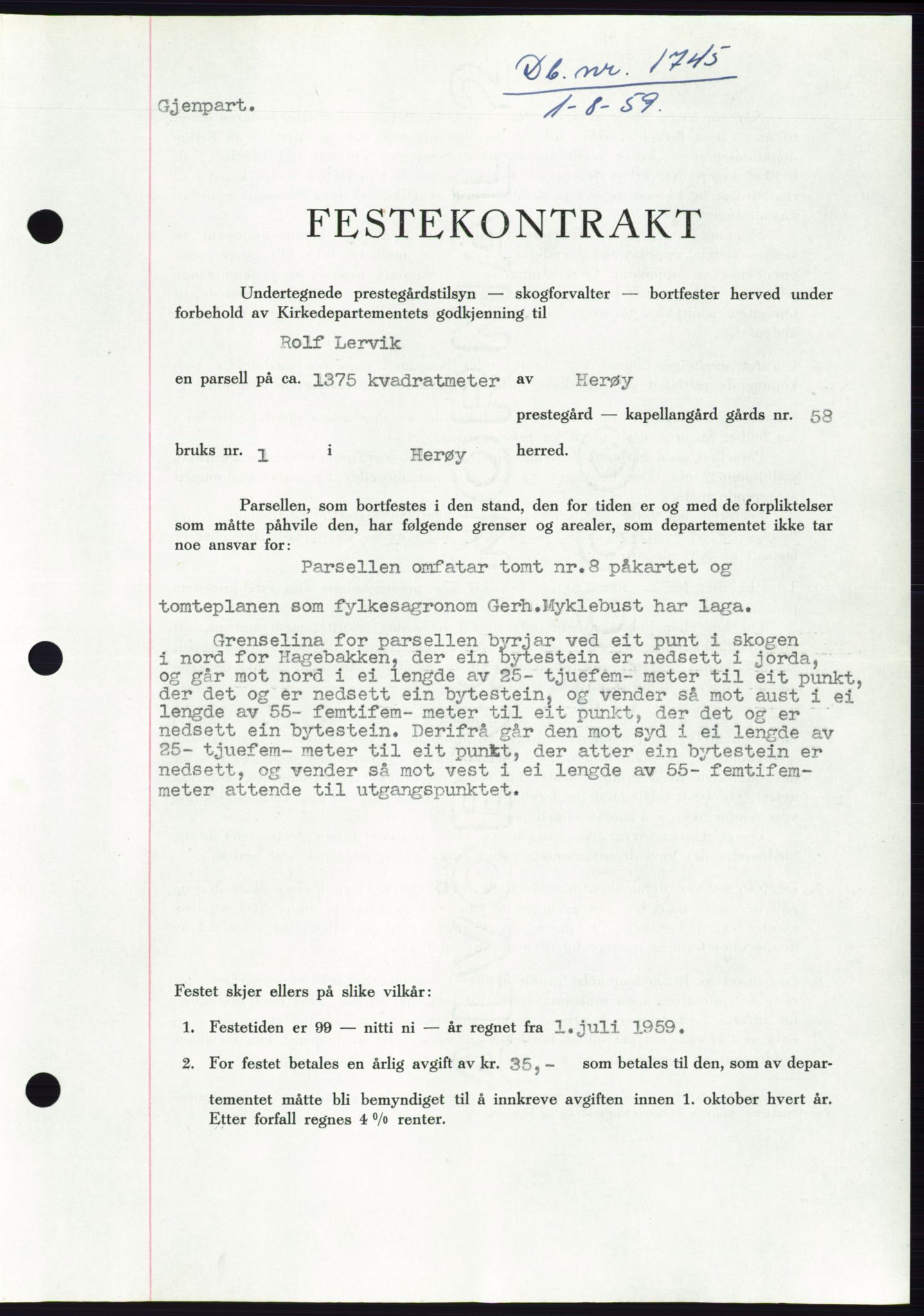 Søre Sunnmøre sorenskriveri, SAT/A-4122/1/2/2C/L0113: Pantebok nr. 39A, 1959-1959, Dagboknr: 1745/1959
