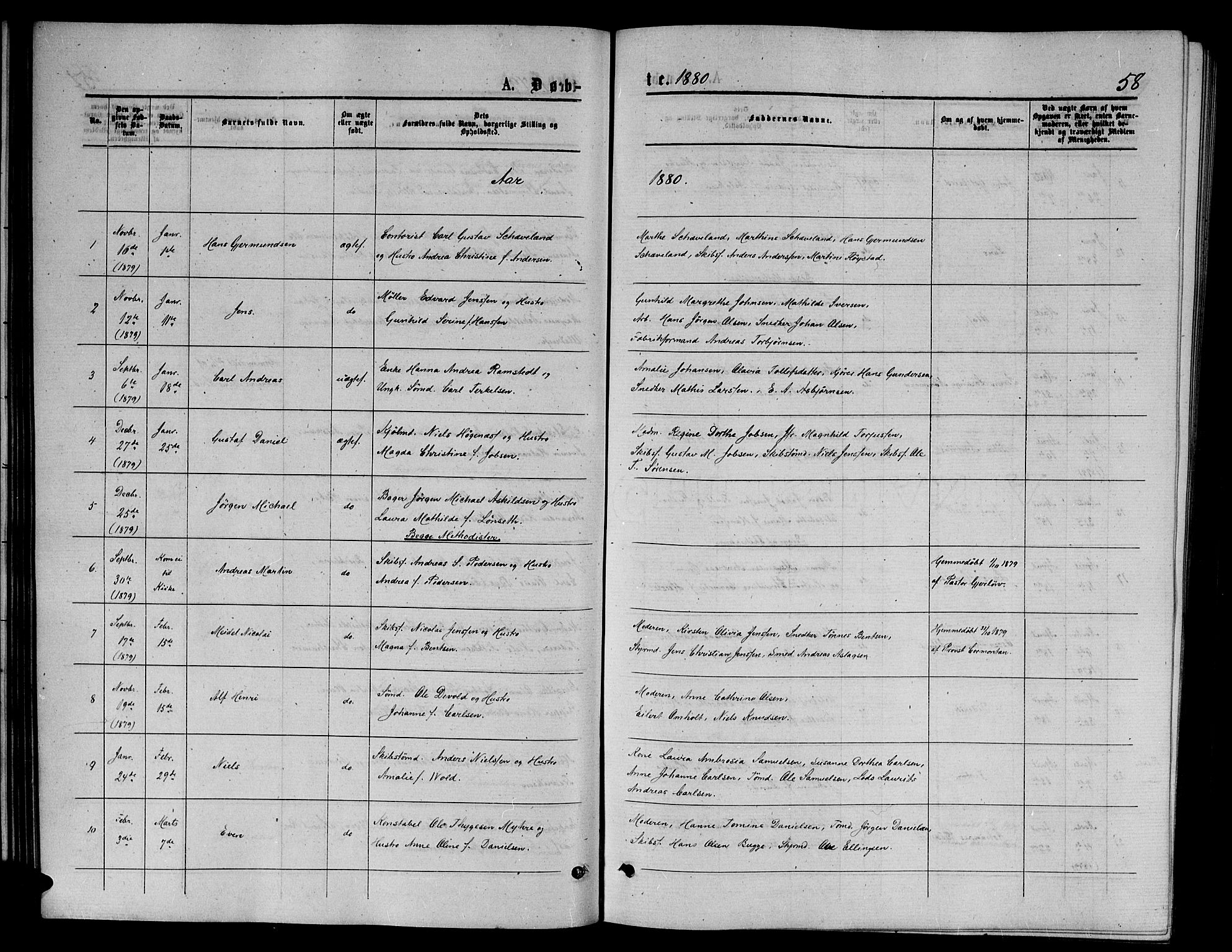 Arendal sokneprestkontor, Trefoldighet, SAK/1111-0040/F/Fb/L0005: Klokkerbok nr. B 5, 1874-1888, s. 58