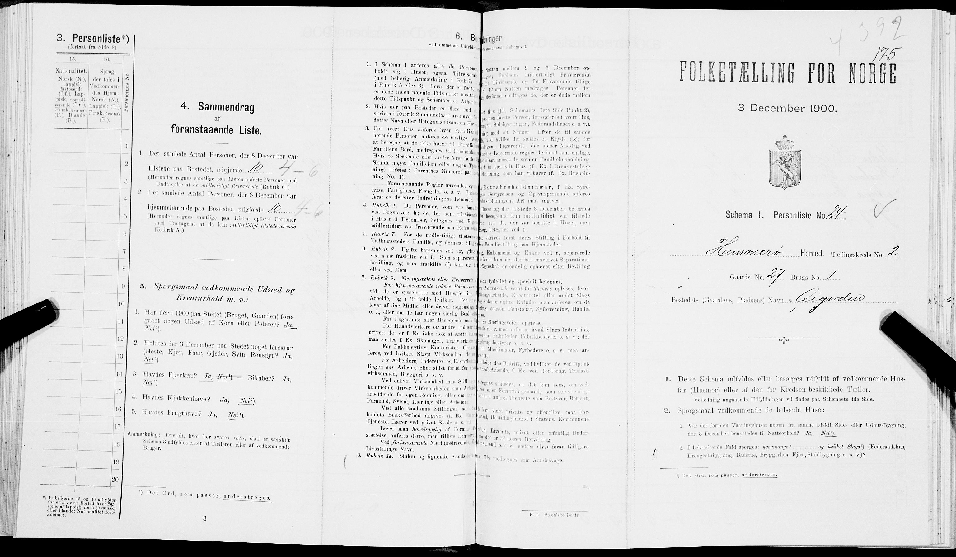SAT, Folketelling 1900 for 1849 Hamarøy herred, 1900, s. 192