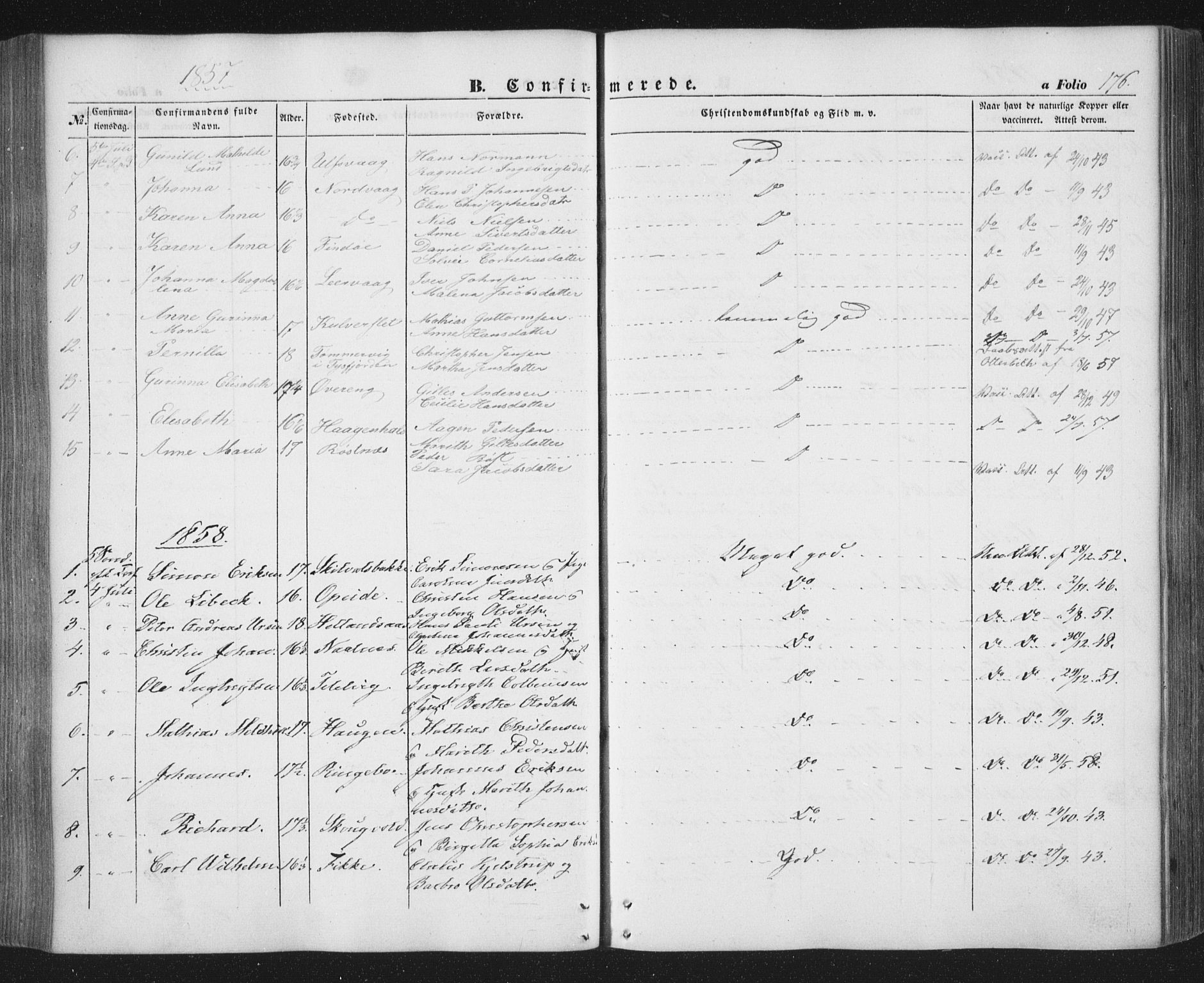 Ministerialprotokoller, klokkerbøker og fødselsregistre - Nordland, AV/SAT-A-1459/859/L0844: Ministerialbok nr. 859A04, 1849-1862, s. 176