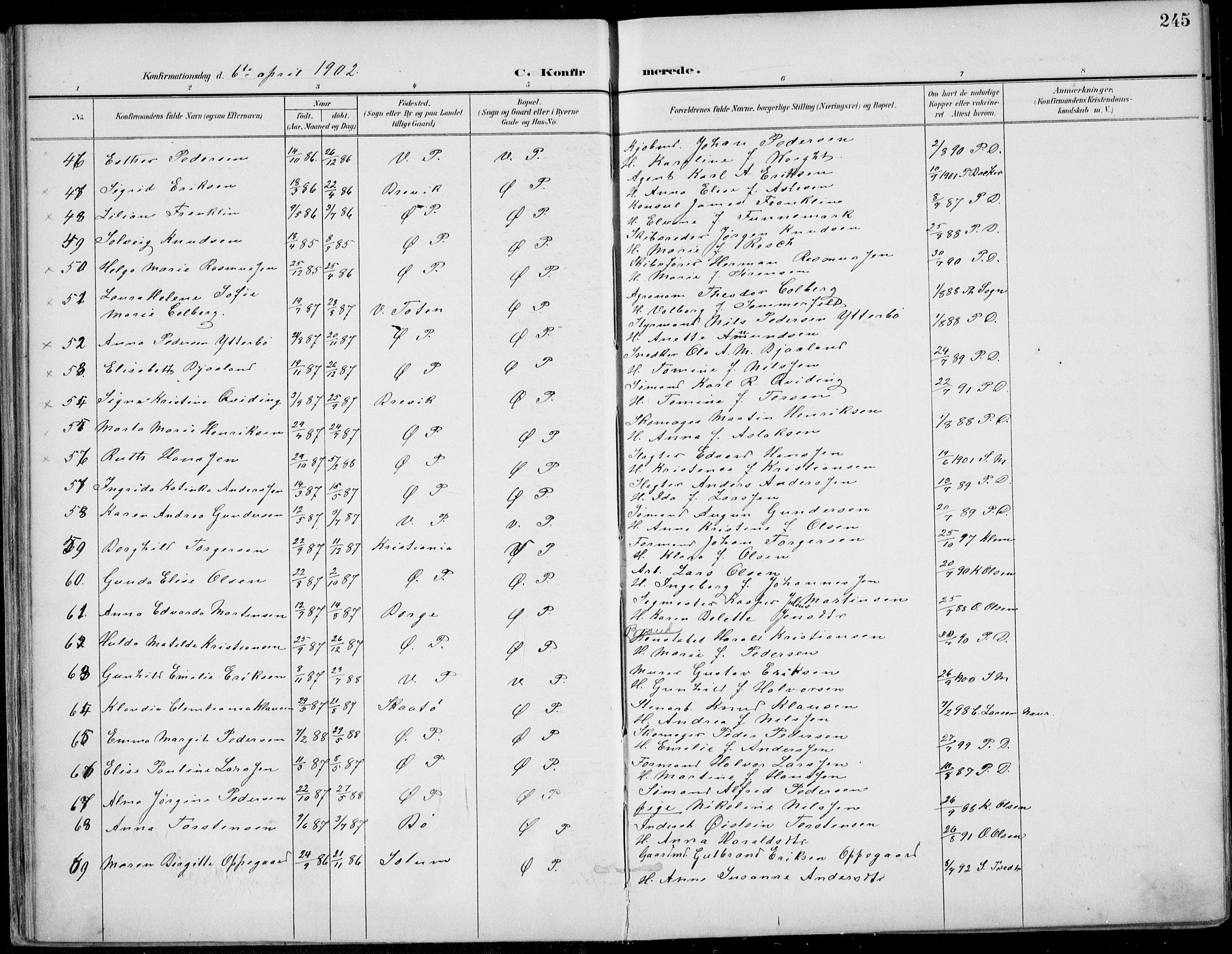 Porsgrunn kirkebøker , AV/SAKO-A-104/F/Fa/L0011: Ministerialbok nr. 11, 1895-1919, s. 245