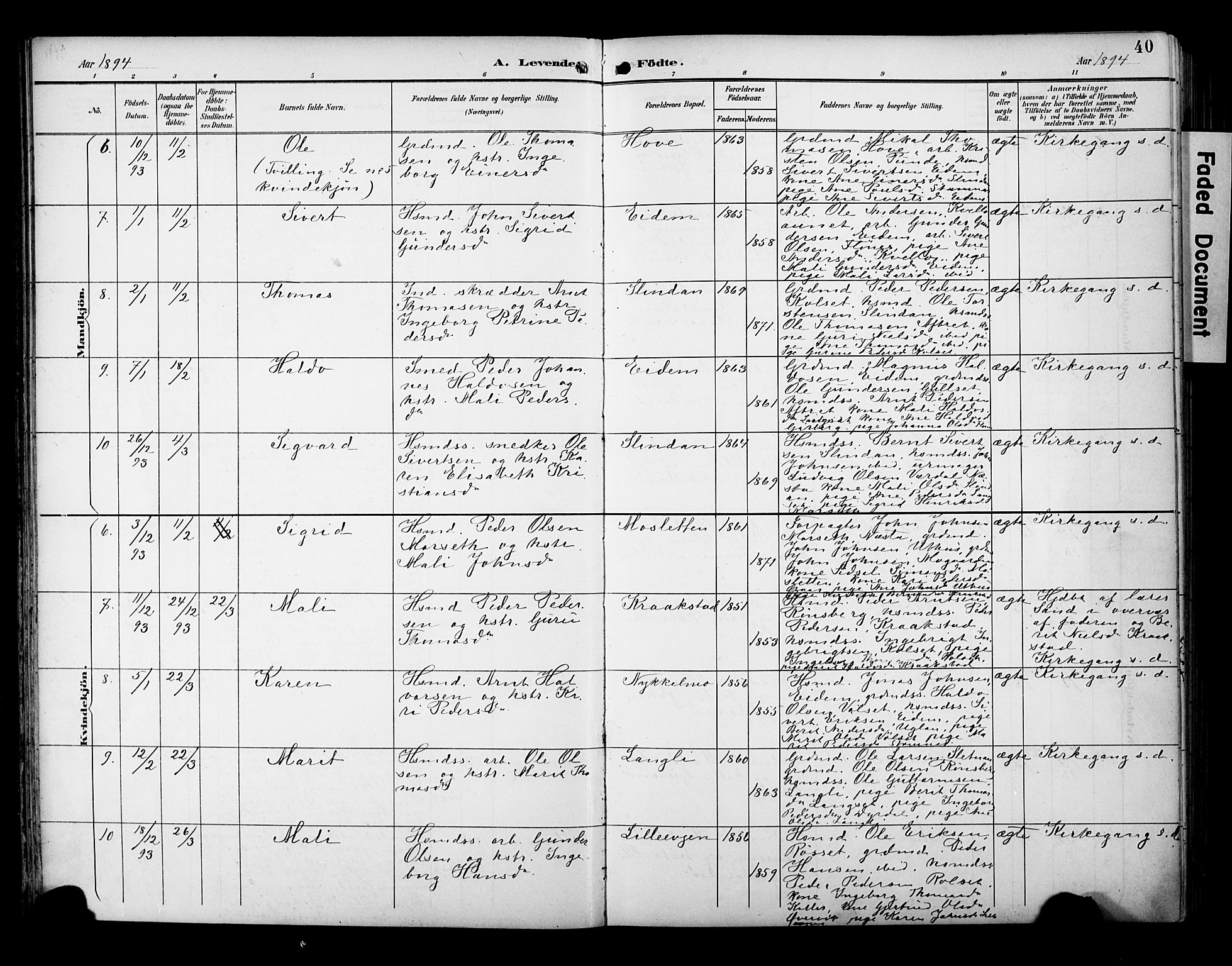 Ministerialprotokoller, klokkerbøker og fødselsregistre - Sør-Trøndelag, SAT/A-1456/695/L1149: Ministerialbok nr. 695A09, 1891-1902, s. 40