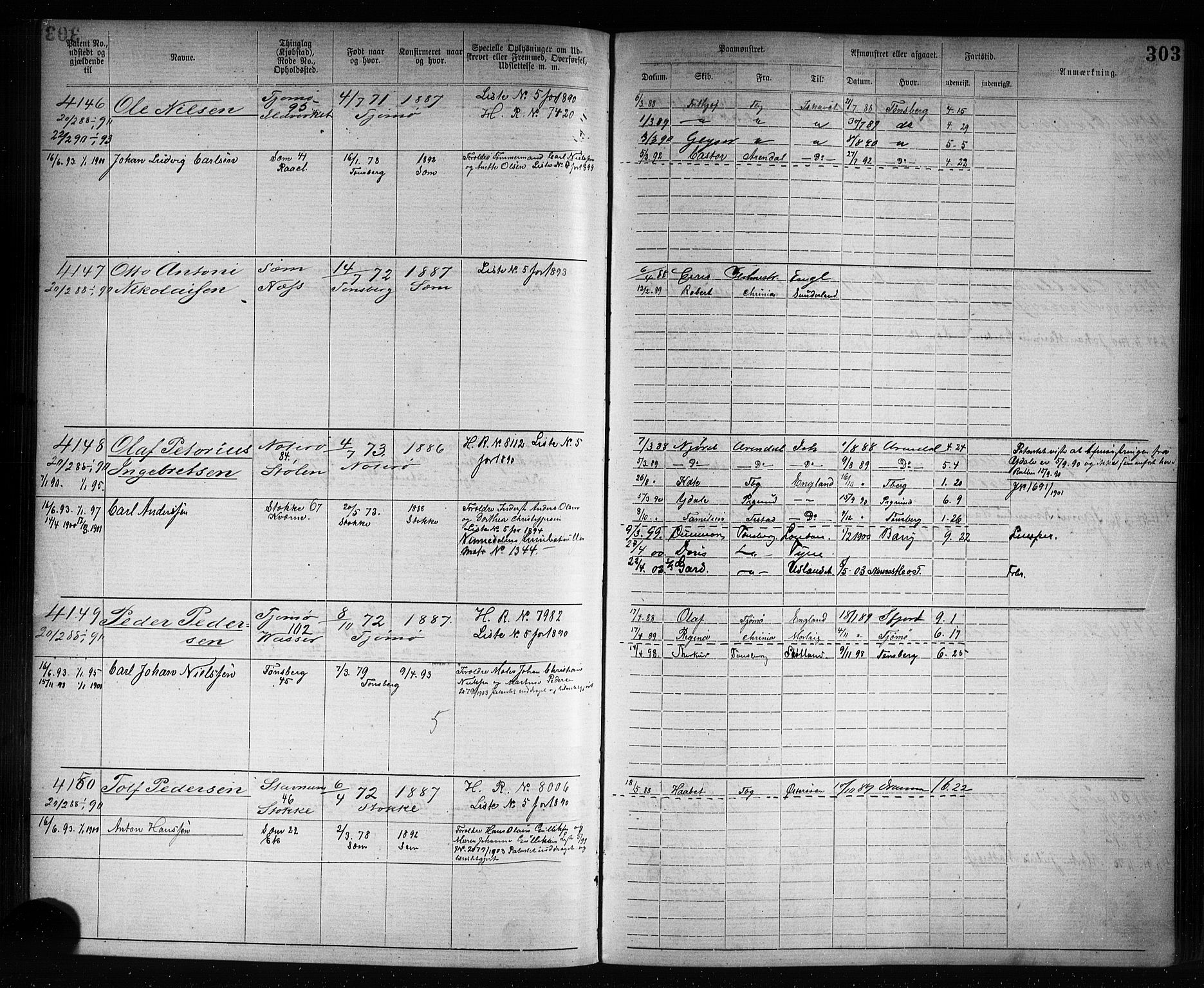 Tønsberg innrulleringskontor, AV/SAKO-A-786/F/Fb/L0007: Annotasjonsrulle Patent nr. 2636-5150, 1881-1892, s. 304