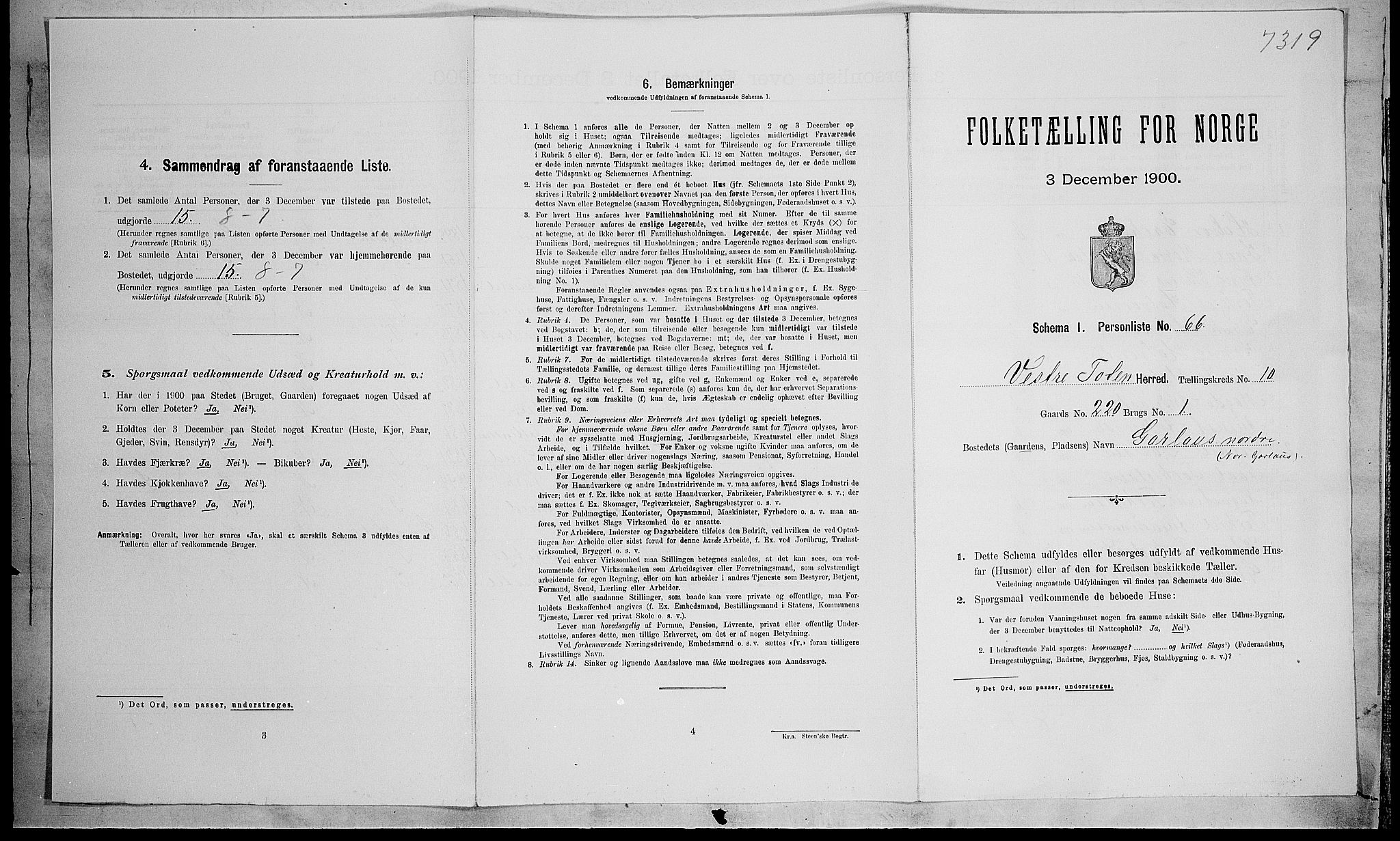 SAH, Folketelling 1900 for 0529 Vestre Toten herred, 1900, s. 1868