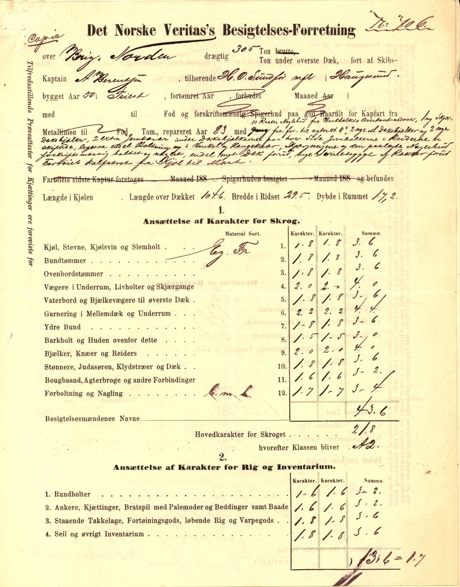 Pa 63 - Østlandske skibsassuranceforening, VEMU/A-1079/G/Ga/L0017/0004: Havaridokumenter / Norden, Alf, Alert, Alpha, Alf av Tønsberg, 1884, s. 31