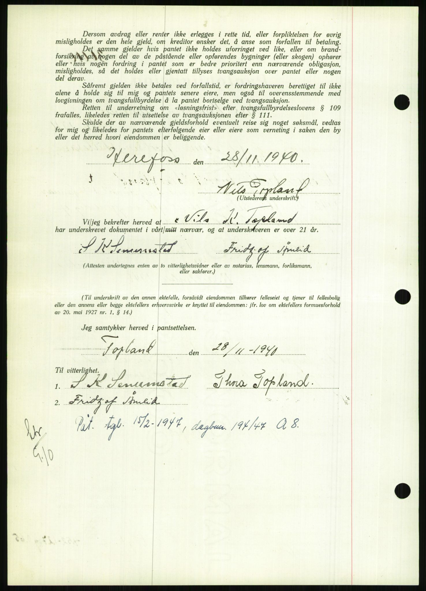 Nedenes sorenskriveri, SAK/1221-0006/G/Gb/Gbb/L0001: Pantebok nr. I, 1939-1942, Dagboknr: 1186/1940
