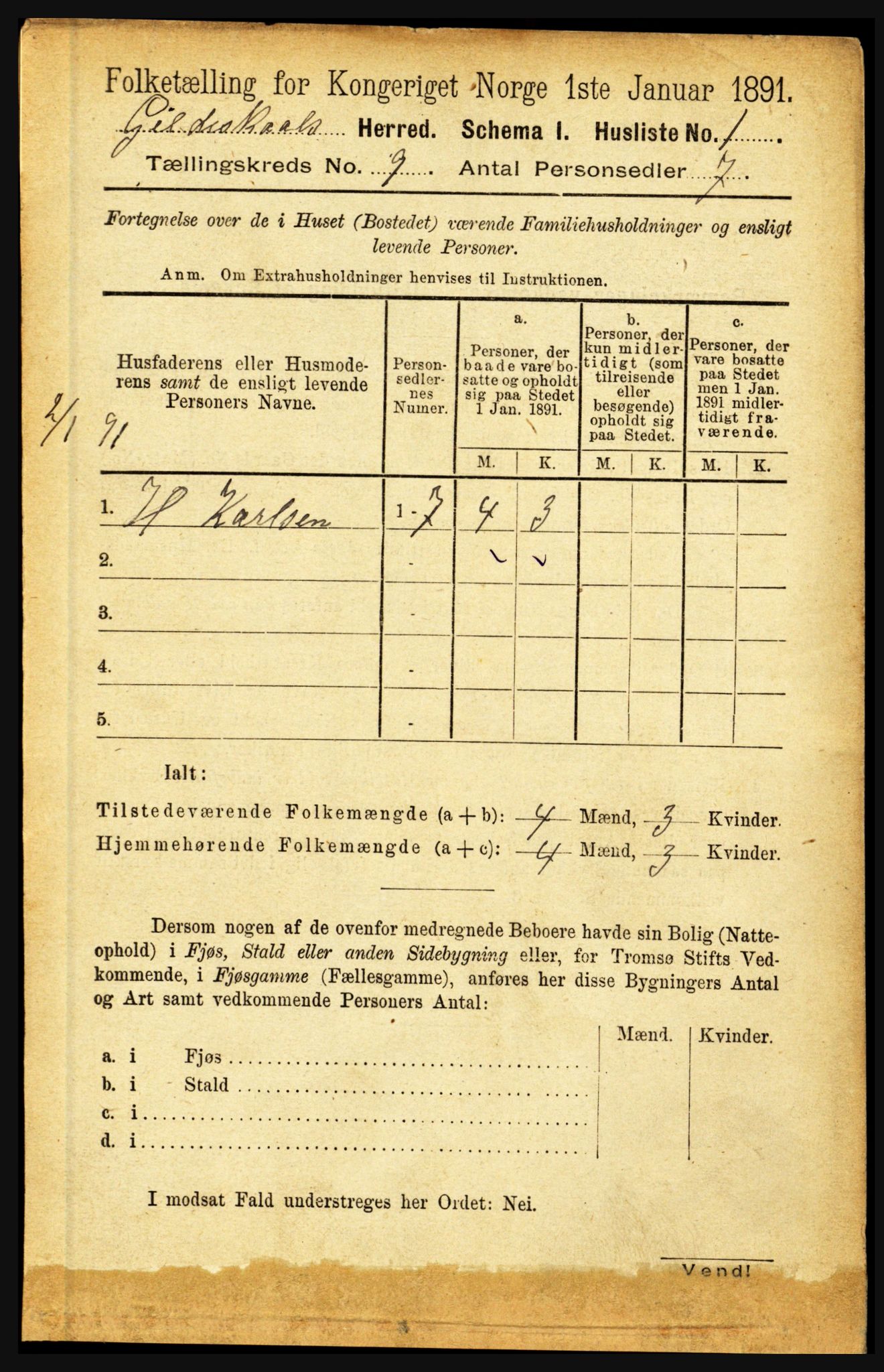 RA, Folketelling 1891 for 1838 Gildeskål herred, 1891, s. 2718