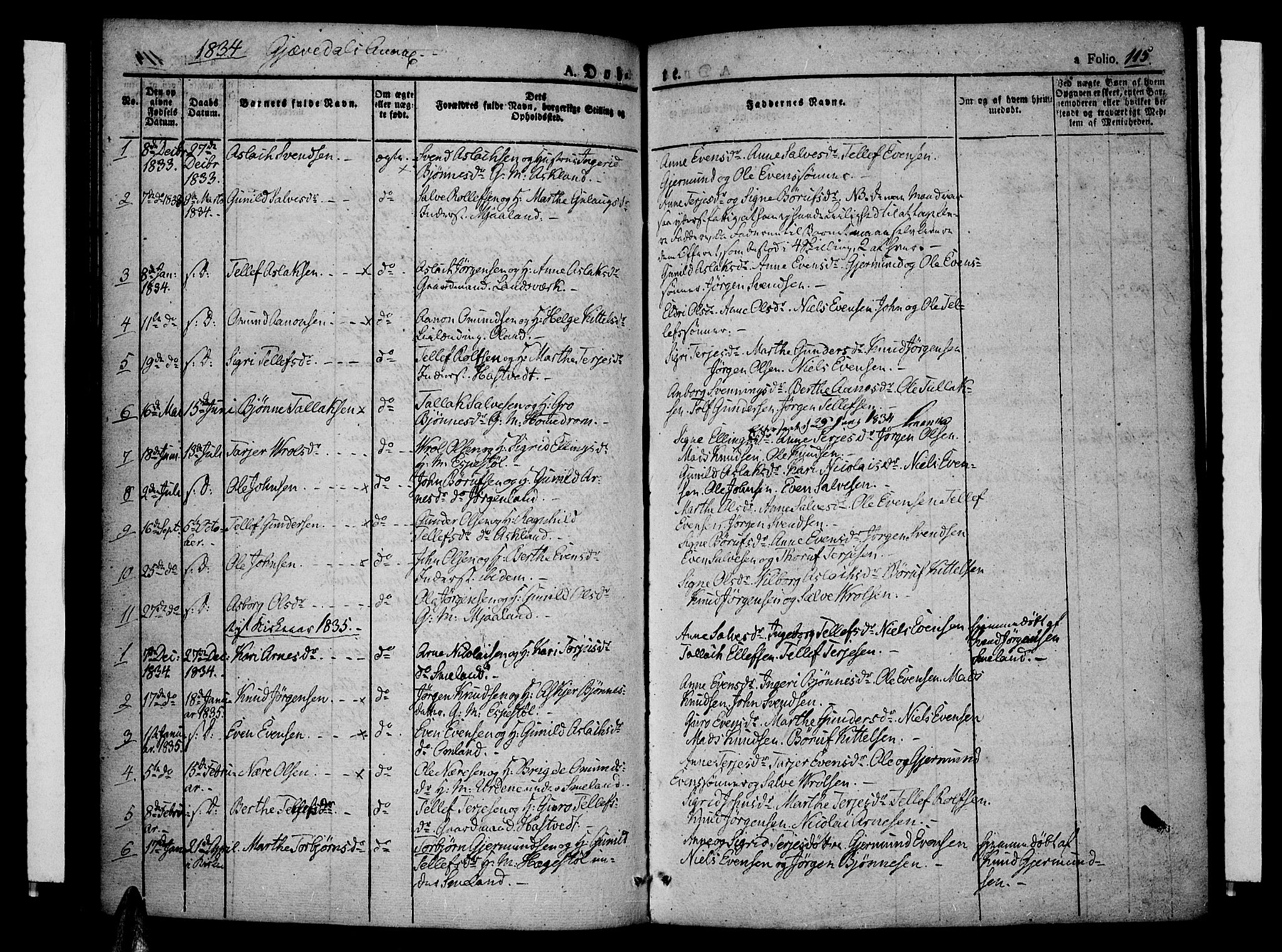 Åmli sokneprestkontor, AV/SAK-1111-0050/F/Fa/Fac/L0007: Ministerialbok nr. A 7 /3, 1829-1851, s. 115