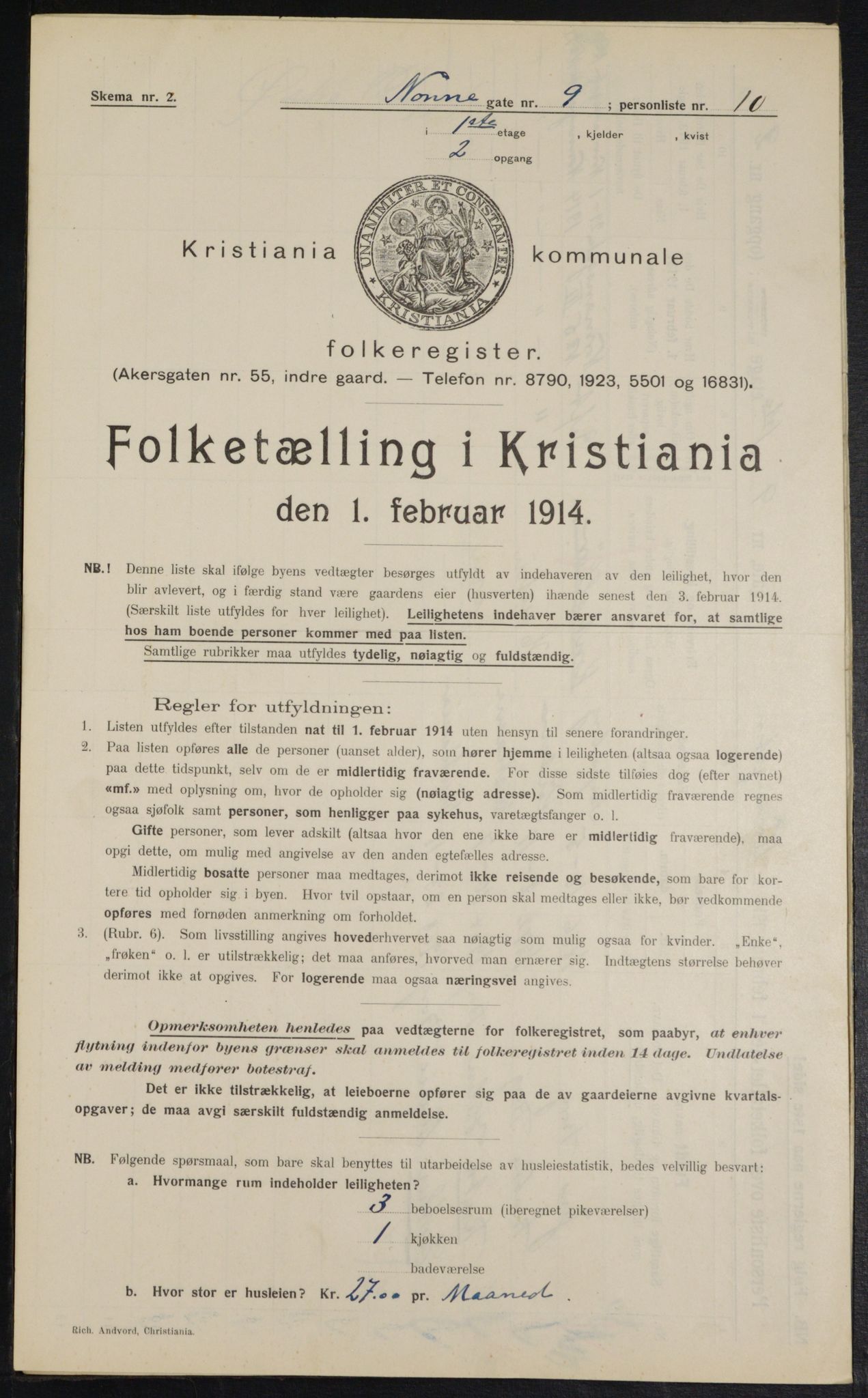 OBA, Kommunal folketelling 1.2.1914 for Kristiania, 1914, s. 130498