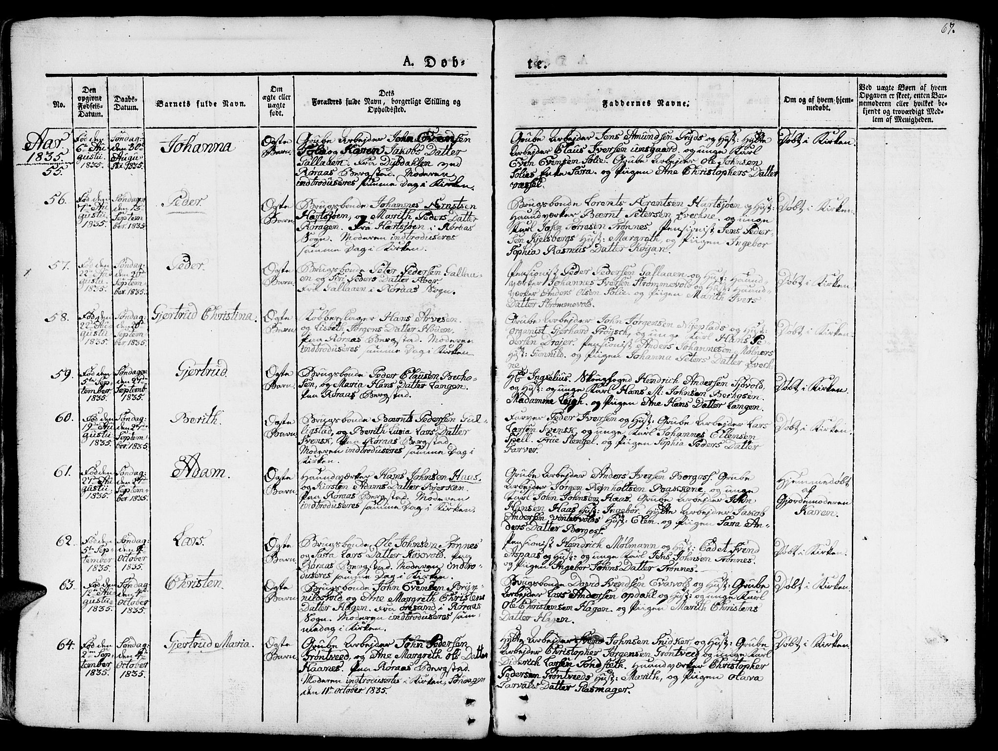 Ministerialprotokoller, klokkerbøker og fødselsregistre - Sør-Trøndelag, AV/SAT-A-1456/681/L0938: Klokkerbok nr. 681C02, 1829-1879, s. 67