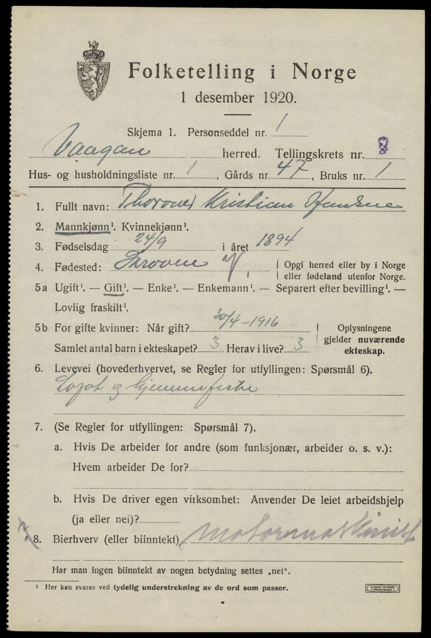 SAT, Folketelling 1920 for 1865 Vågan herred, 1920, s. 7297