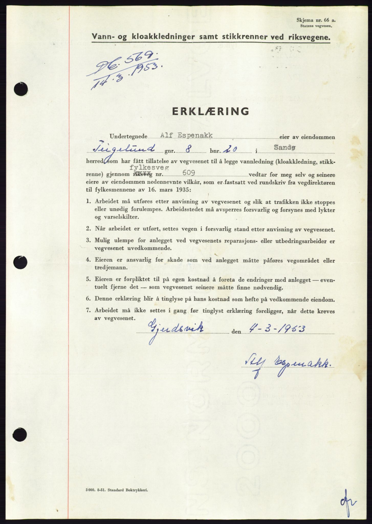 Søre Sunnmøre sorenskriveri, AV/SAT-A-4122/1/2/2C/L0094: Pantebok nr. 20A, 1953-1953, Dagboknr: 569/1953