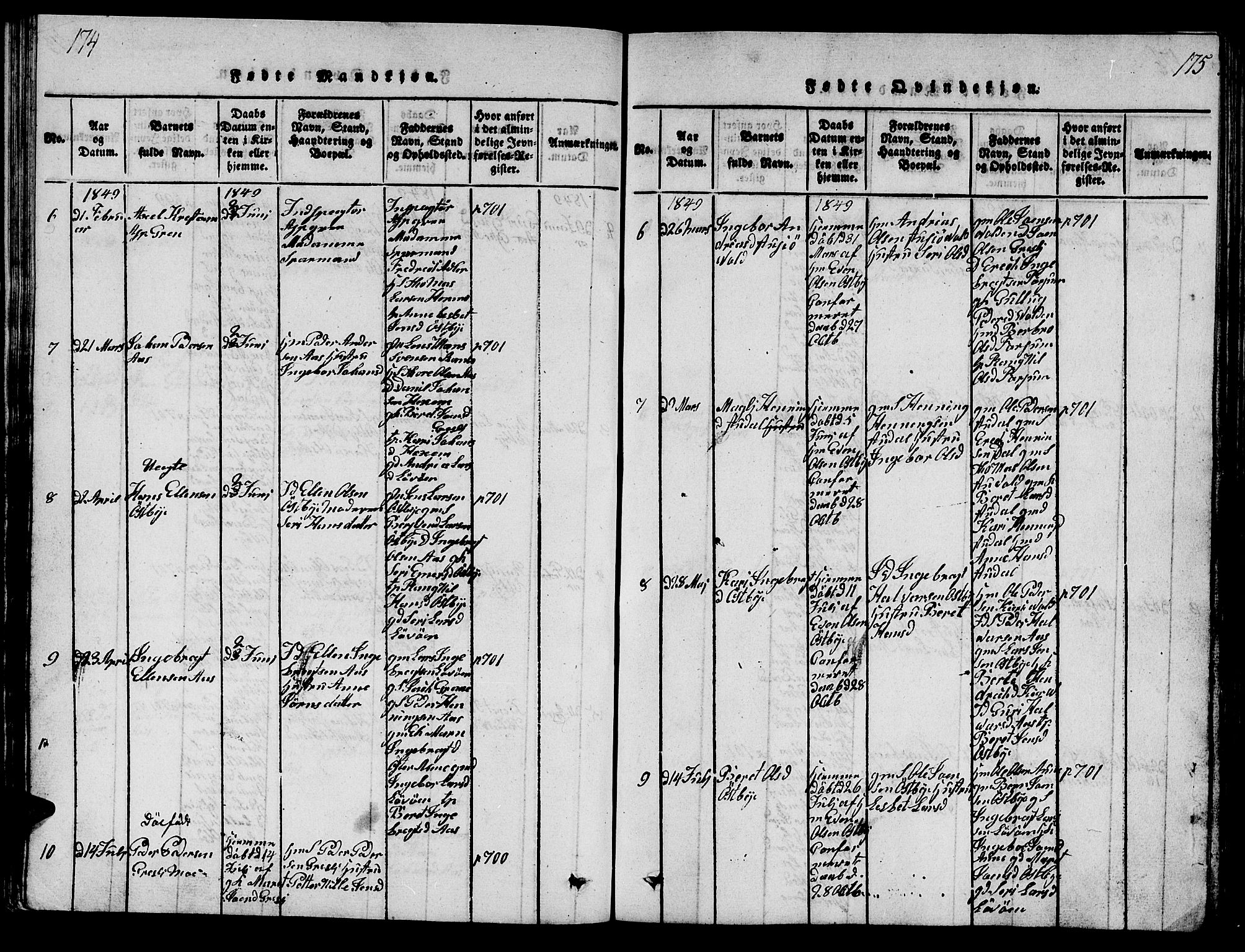 Ministerialprotokoller, klokkerbøker og fødselsregistre - Sør-Trøndelag, SAT/A-1456/698/L1164: Klokkerbok nr. 698C01, 1816-1861, s. 174-175