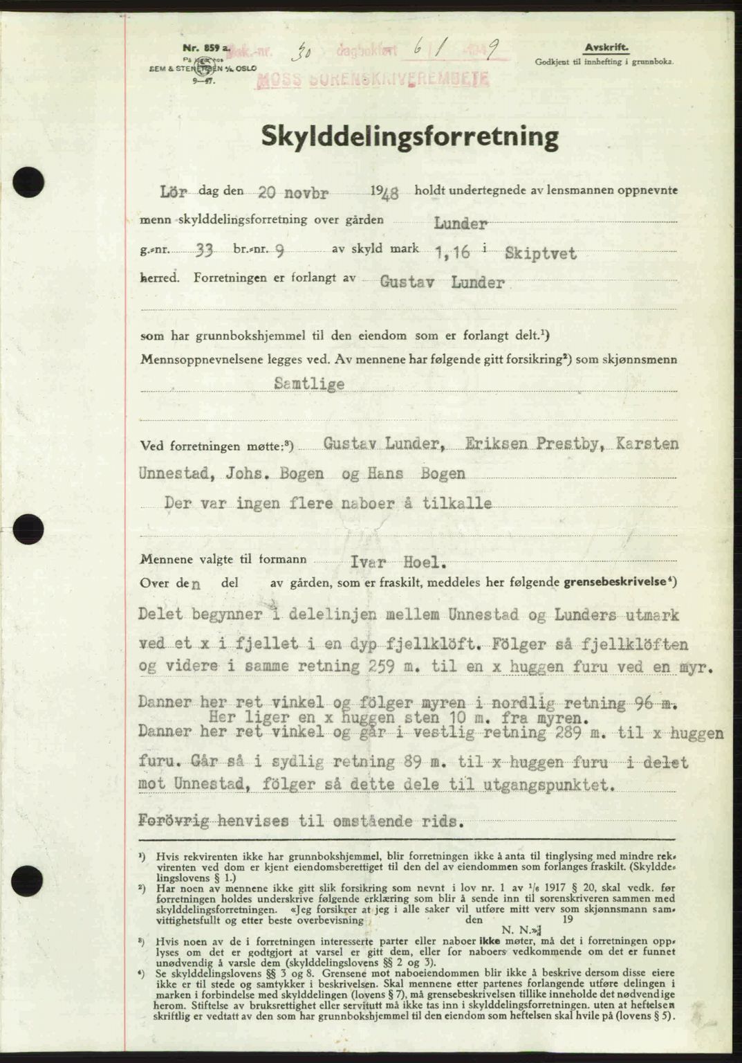 Moss sorenskriveri, SAO/A-10168: Pantebok nr. A2, 1947-1950, Dagboknr: 30/1949