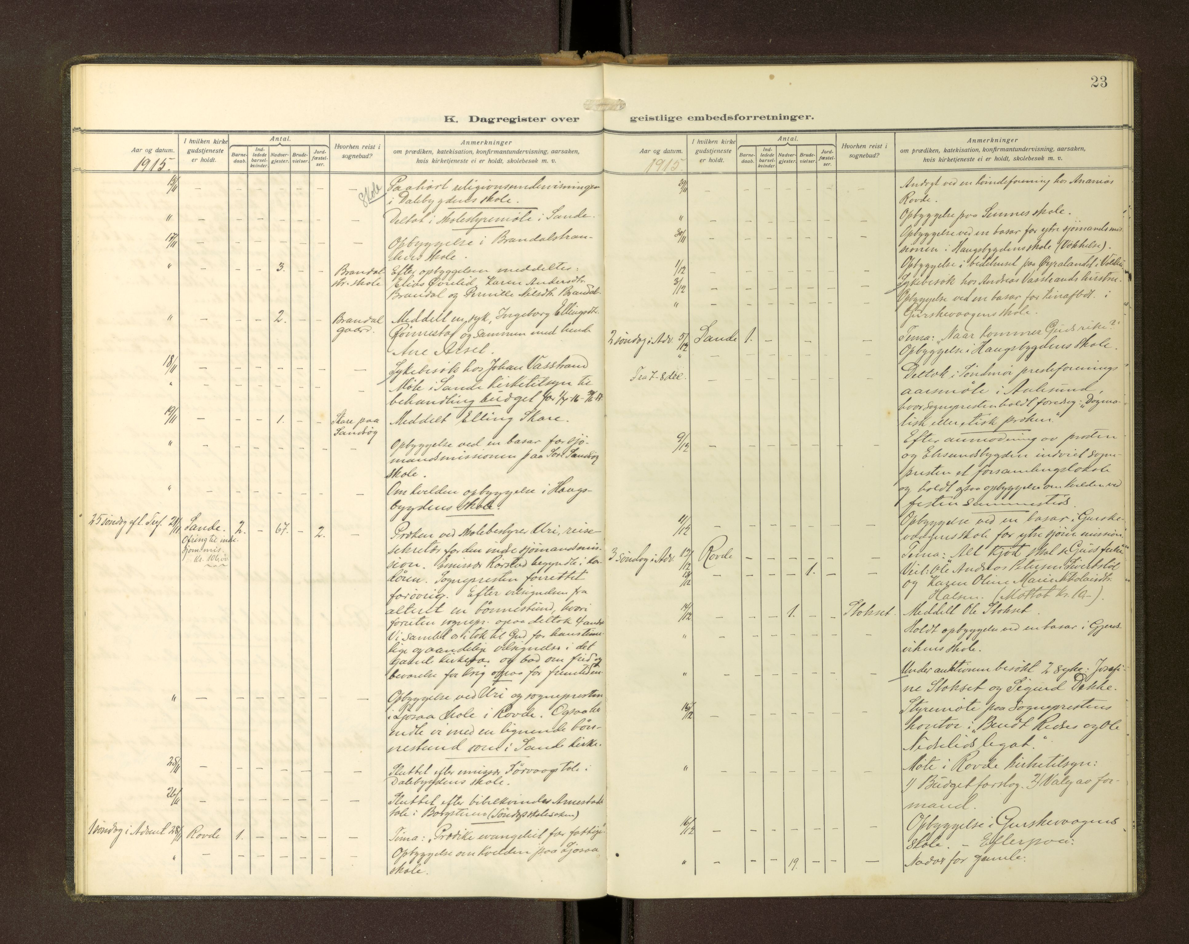 Ministerialprotokoller, klokkerbøker og fødselsregistre - Møre og Romsdal, AV/SAT-A-1454/503/L0039: Dagsregister nr. 503---, 1913-1918, s. 23