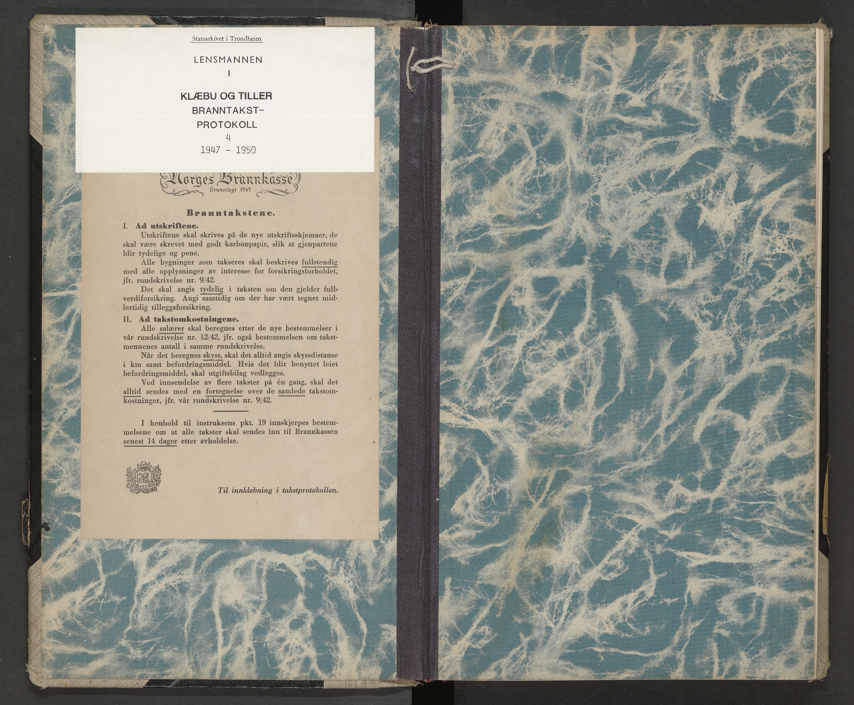 Norges Brannkasse Klæbu og Tiller, SAT/A-5538/Fa/L0004: Branntakstprotokoll, 1947-1950