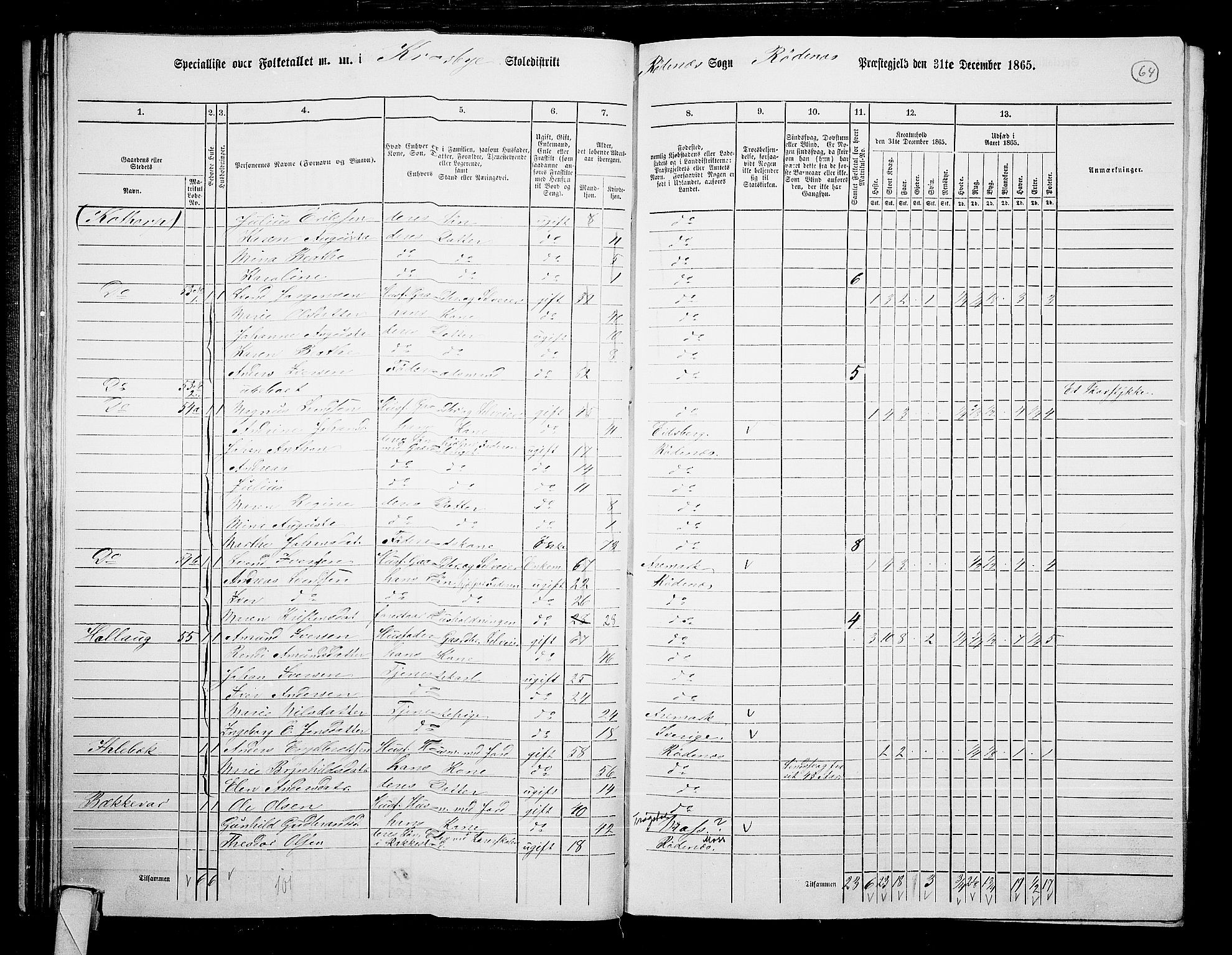 RA, Folketelling 1865 for 0120P Rødenes prestegjeld, 1865, s. 57