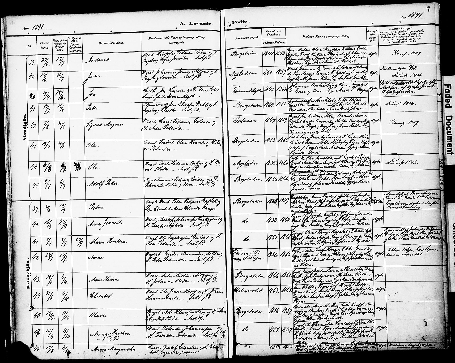 Ministerialprotokoller, klokkerbøker og fødselsregistre - Sør-Trøndelag, SAT/A-1456/681/L0935: Ministerialbok nr. 681A13, 1890-1898, s. 7