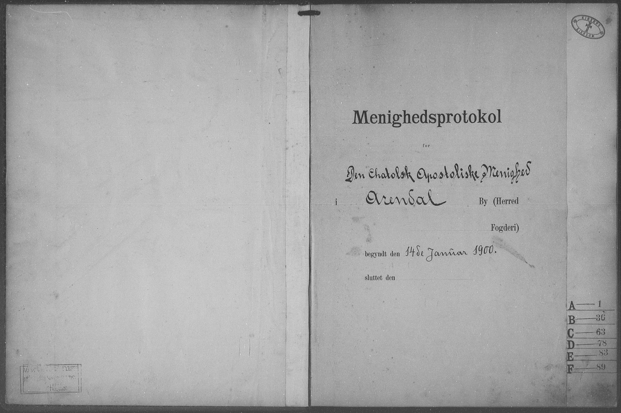 Den katolsk-apostoliske menighet, Arendal, AV/SAK-1292-0009/F/Fa/L0002: Dissenterprotokoll nr. F 9, 1900-1938