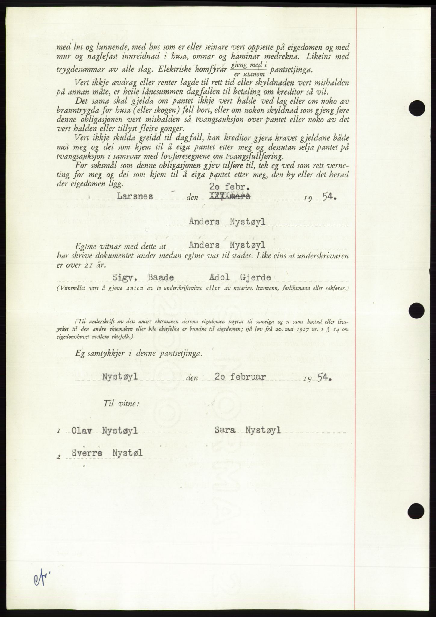 Søre Sunnmøre sorenskriveri, AV/SAT-A-4122/1/2/2C/L0124: Pantebok nr. 12B, 1953-1954, Dagboknr: 752/1954