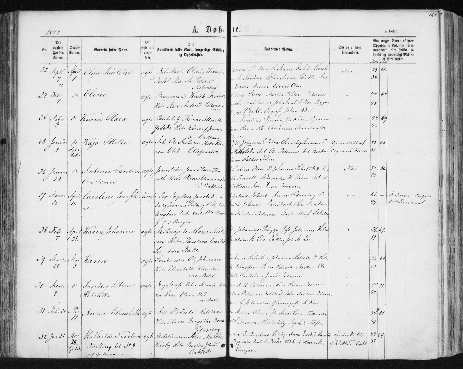 Ministerialprotokoller, klokkerbøker og fødselsregistre - Sør-Trøndelag, SAT/A-1456/604/L0186: Ministerialbok nr. 604A07, 1866-1877, s. 164
