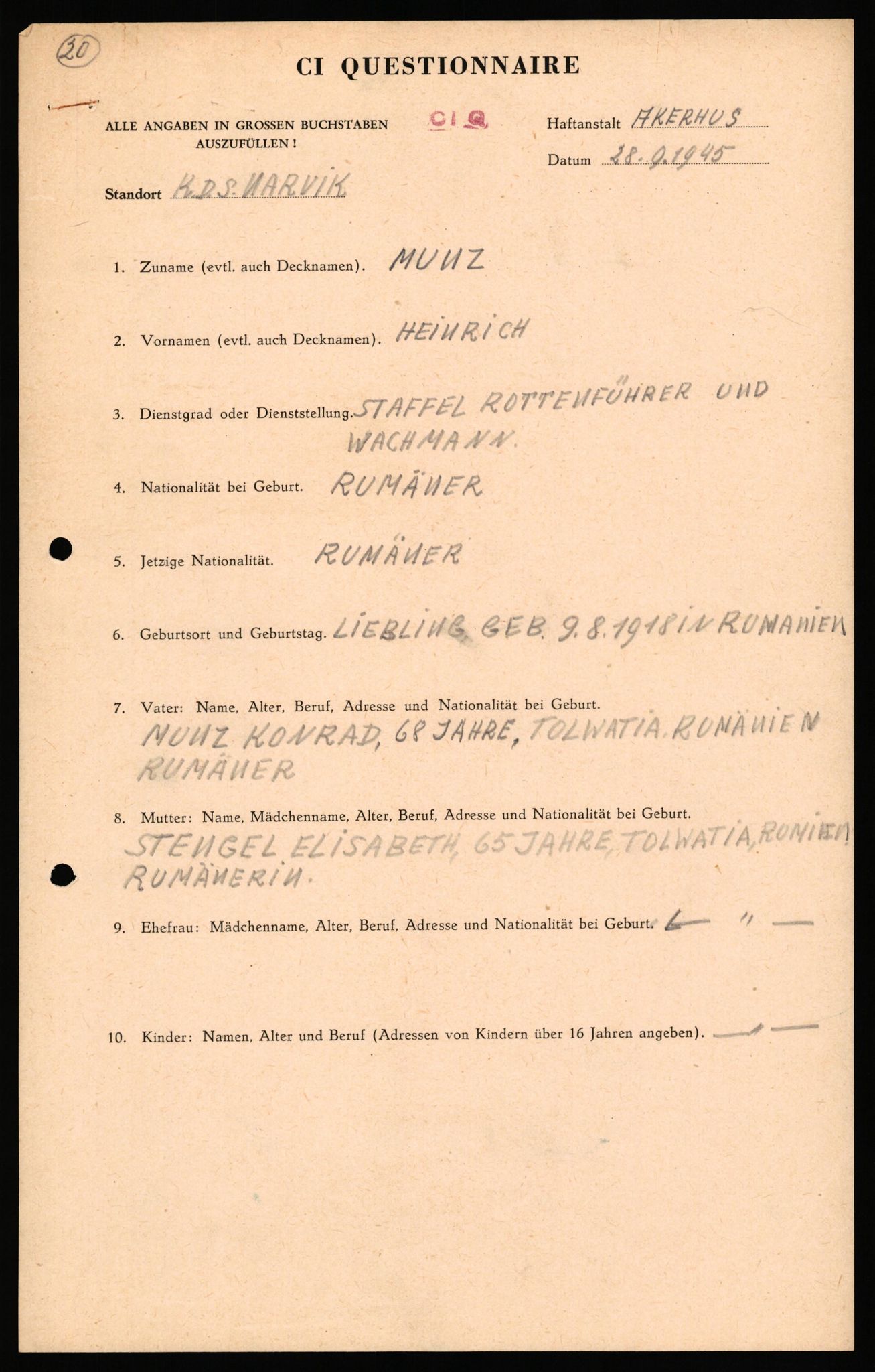 Forsvaret, Forsvarets overkommando II, AV/RA-RAFA-3915/D/Db/L0041: CI Questionaires.  Diverse nasjonaliteter., 1945-1946, s. 130