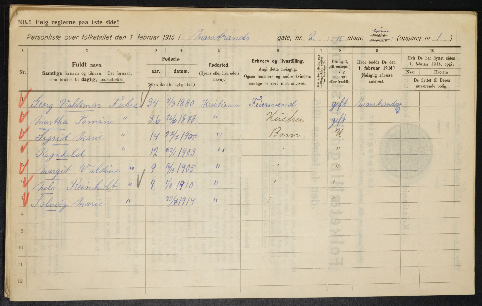 OBA, Kommunal folketelling 1.2.1915 for Kristiania, 1915, s. 64095