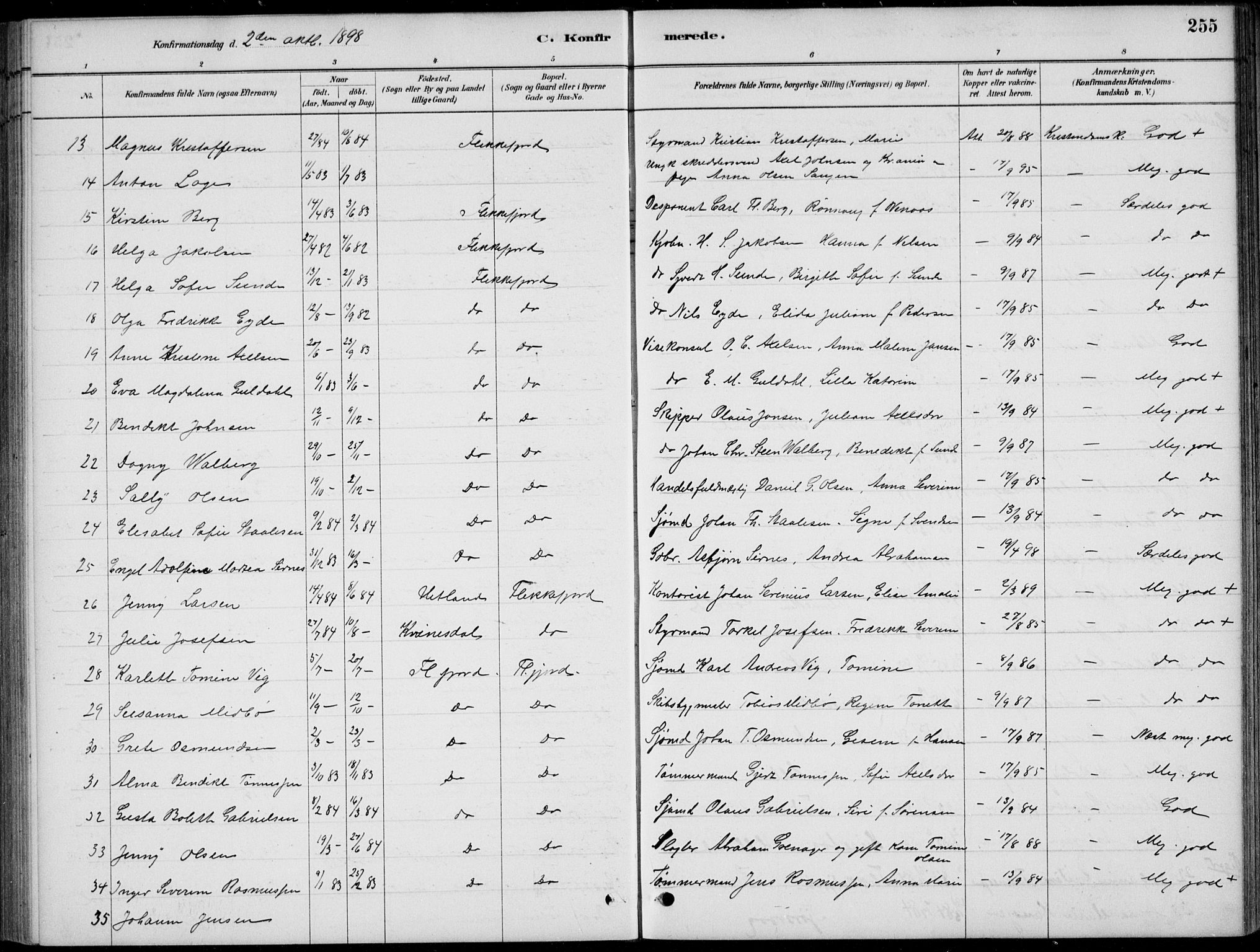 Flekkefjord sokneprestkontor, AV/SAK-1111-0012/F/Fb/Fbc/L0007: Klokkerbok nr. B 7, 1880-1902, s. 255