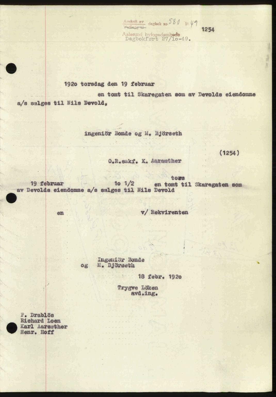 Ålesund byfogd, AV/SAT-A-4384: Pantebok nr. 37A (2), 1949-1950, Dagboknr: 580/1949