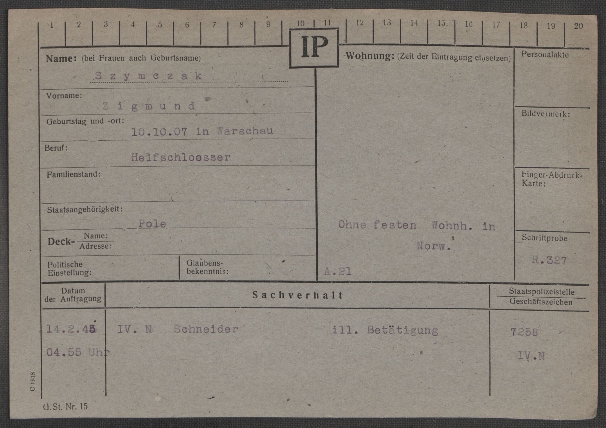 Befehlshaber der Sicherheitspolizei und des SD, RA/RAFA-5969/E/Ea/Eaa/L0009: Register over norske fanger i Møllergata 19: Ru-Sy, 1940-1945, s. 1660