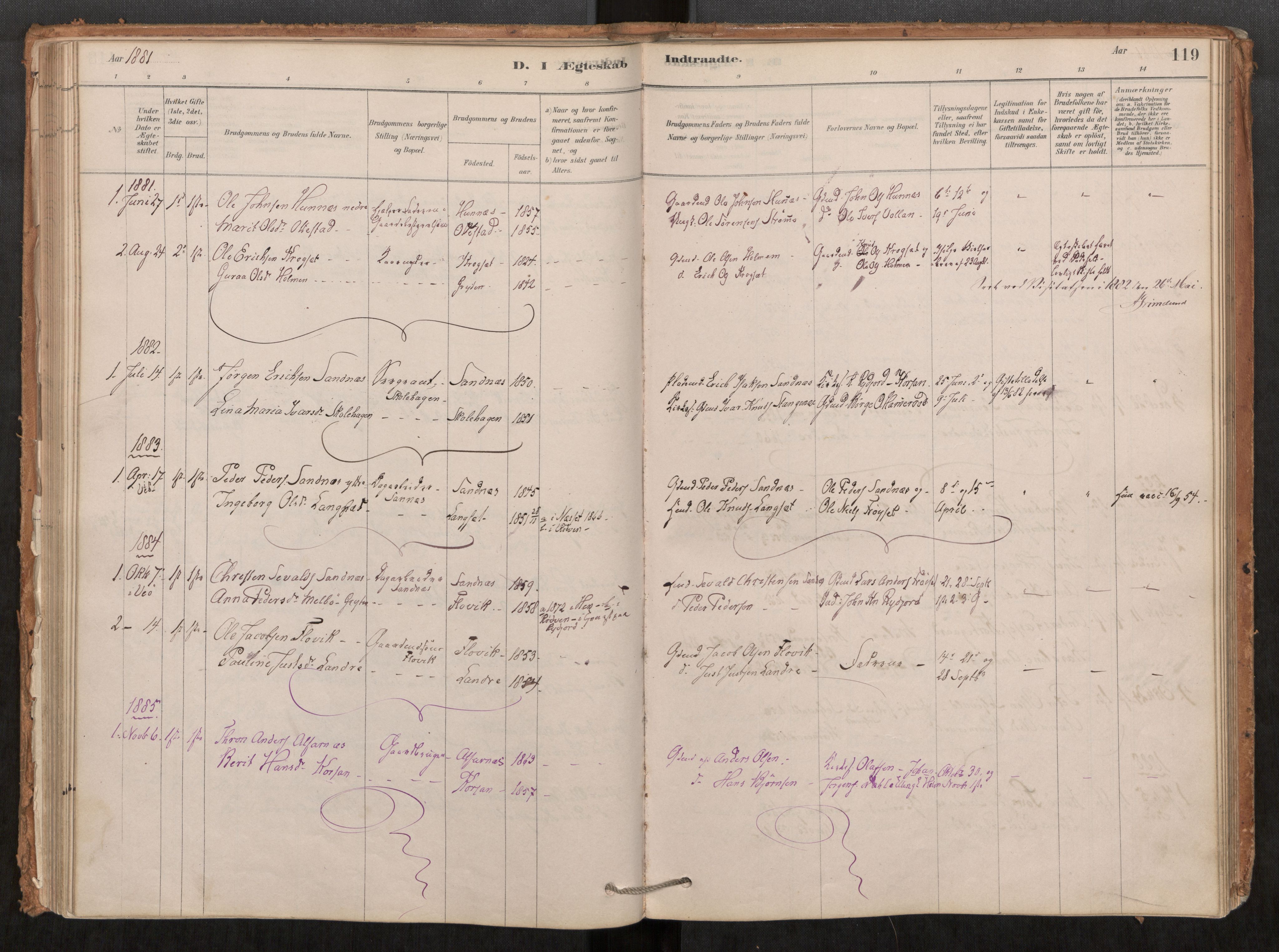 Ministerialprotokoller, klokkerbøker og fødselsregistre - Møre og Romsdal, AV/SAT-A-1454/548/L0615: Ministerialbok nr. 548A02, 1878-1906, s. 119