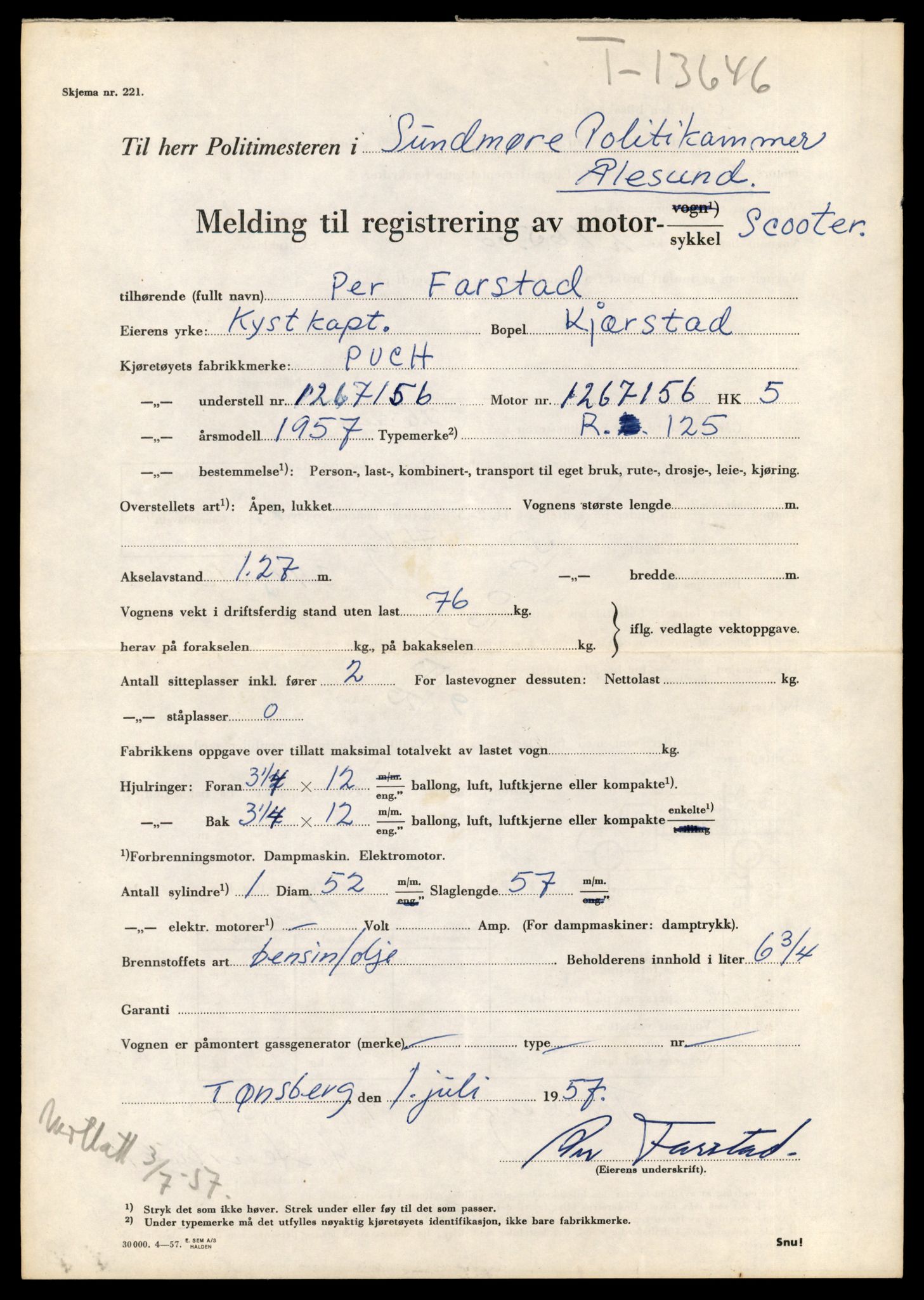 Møre og Romsdal vegkontor - Ålesund trafikkstasjon, AV/SAT-A-4099/F/Fe/L0040: Registreringskort for kjøretøy T 13531 - T 13709, 1927-1998, s. 2037