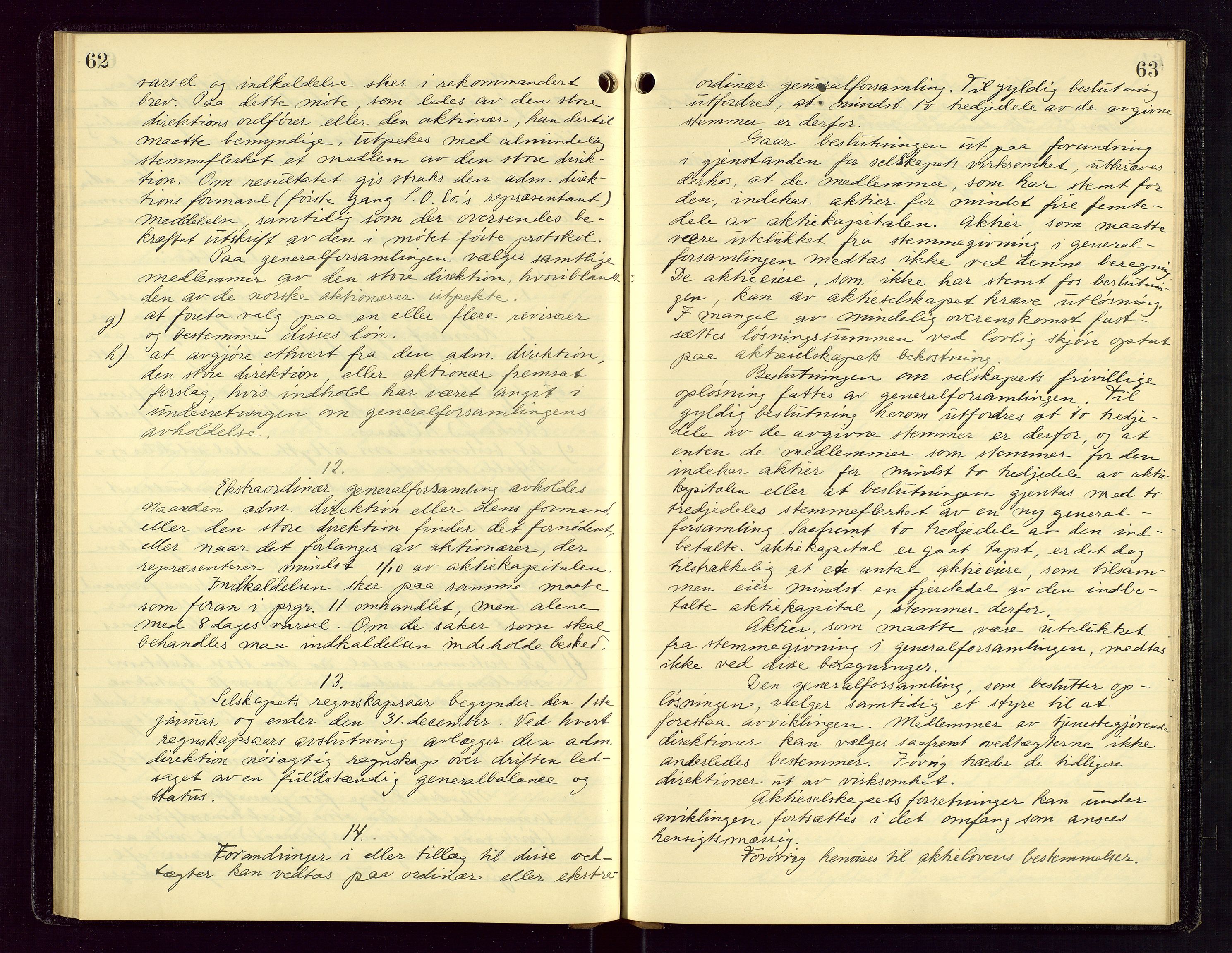 PA 1535 - Norsk-Amerikansk Petroleumscompani A/S, AV/SAST-A-101955/A/Aa/L0001/0001: Styre- og generalforsamlingsprotokoller / Styre - Generalforsamling, 1906-1931, s. 62-63